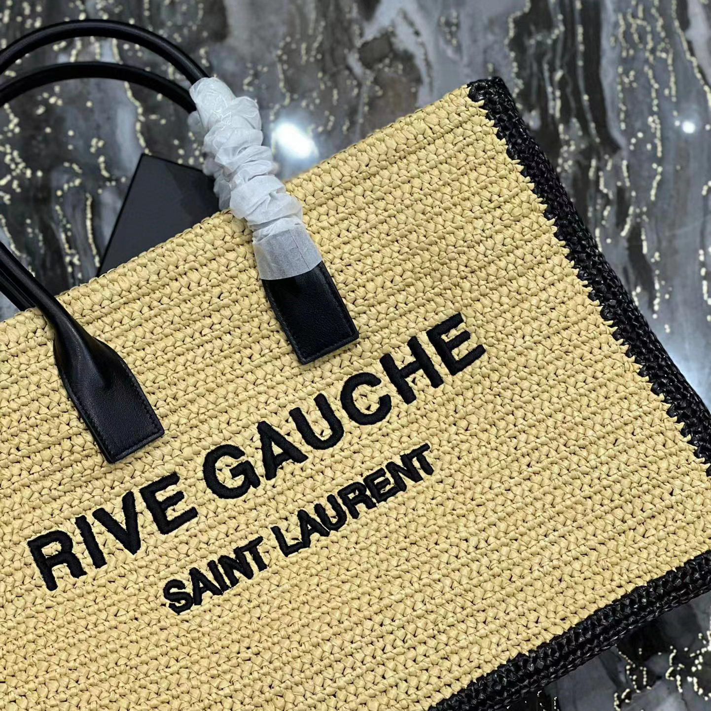 Saint Laurent Rive Gauche Tote Bag In Raffia And Leather(48-36-16cm) - DesignerGu