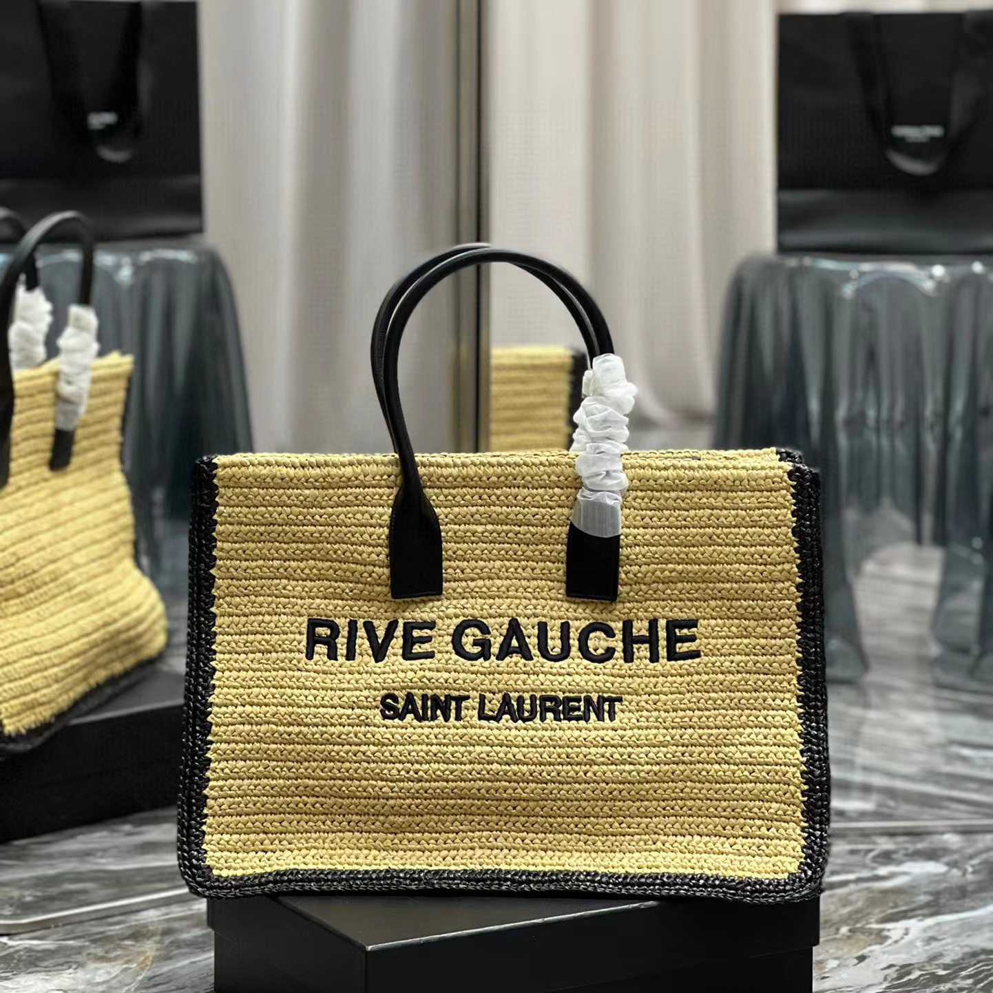 Saint Laurent Rive Gauche Tote Bag In Raffia And Leather(48-36-16cm) - DesignerGu