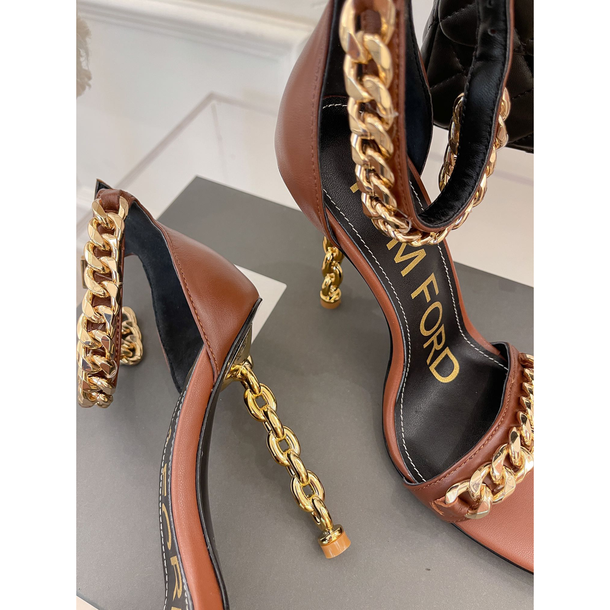 Tom Ford Chain-Trimmed Leather Sandals With Heel Height Of 10.5cm - DesignerGu