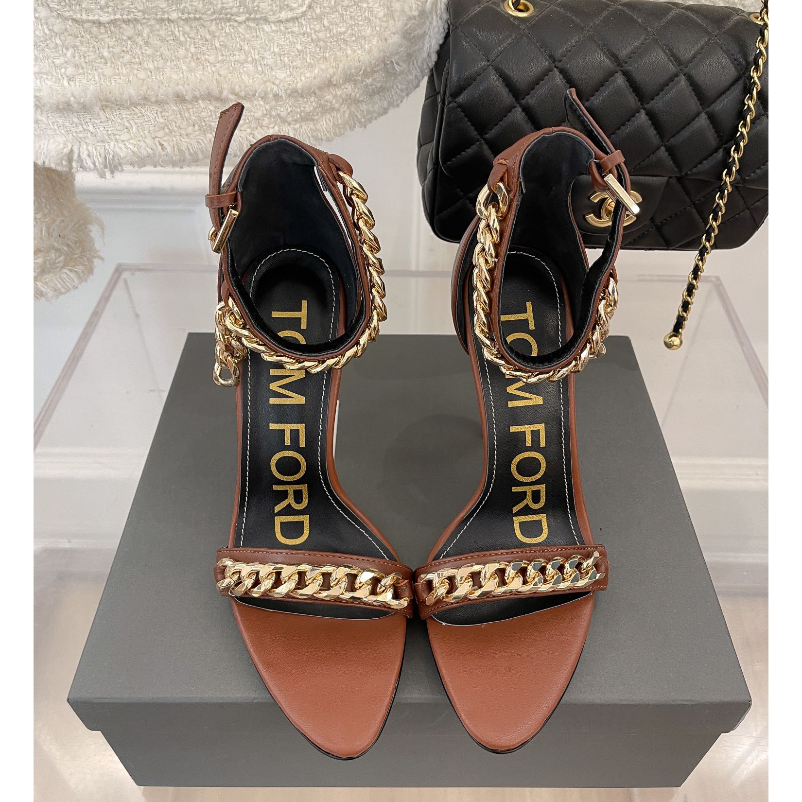 Tom Ford Chain-Trimmed Leather Sandals With Heel Height Of 10.5cm - DesignerGu