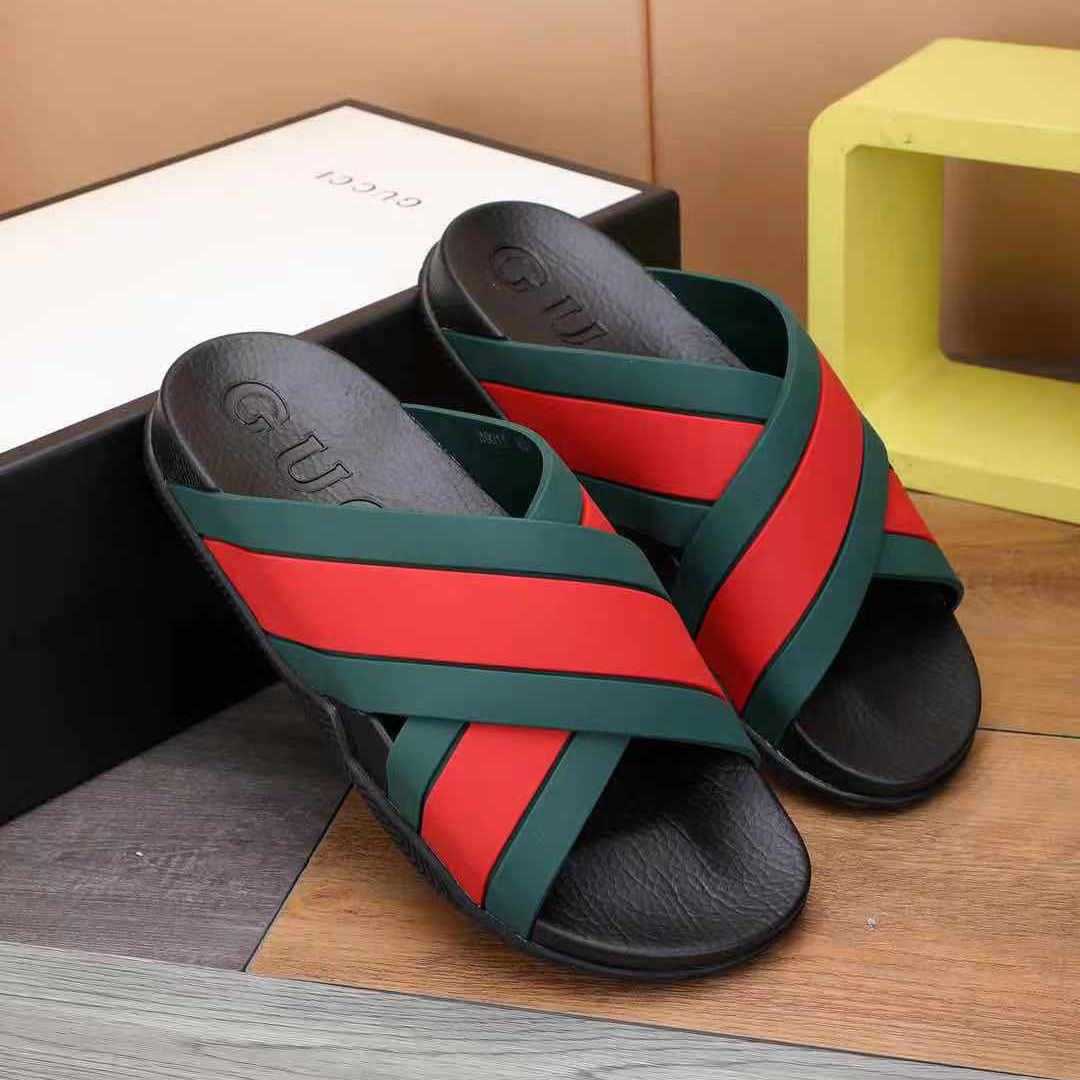 Gucci  Slide Sandals With Web - DesignerGu