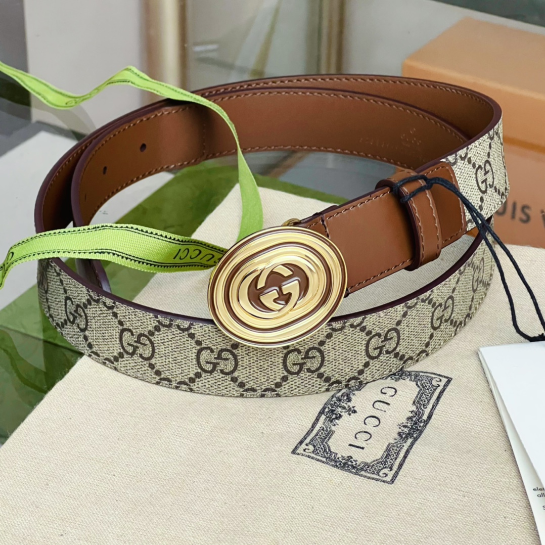 Gucci  Belt With Interlocking G Oval Buckle - DesignerGu