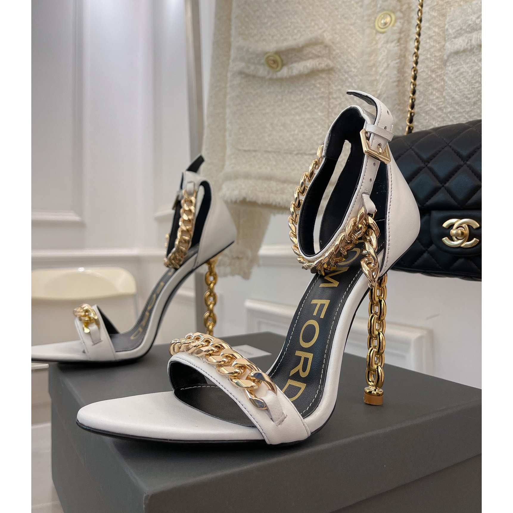 Tom Ford Chain-Trimmed Leather Sandals With Heel Height Of 10.5cm - DesignerGu