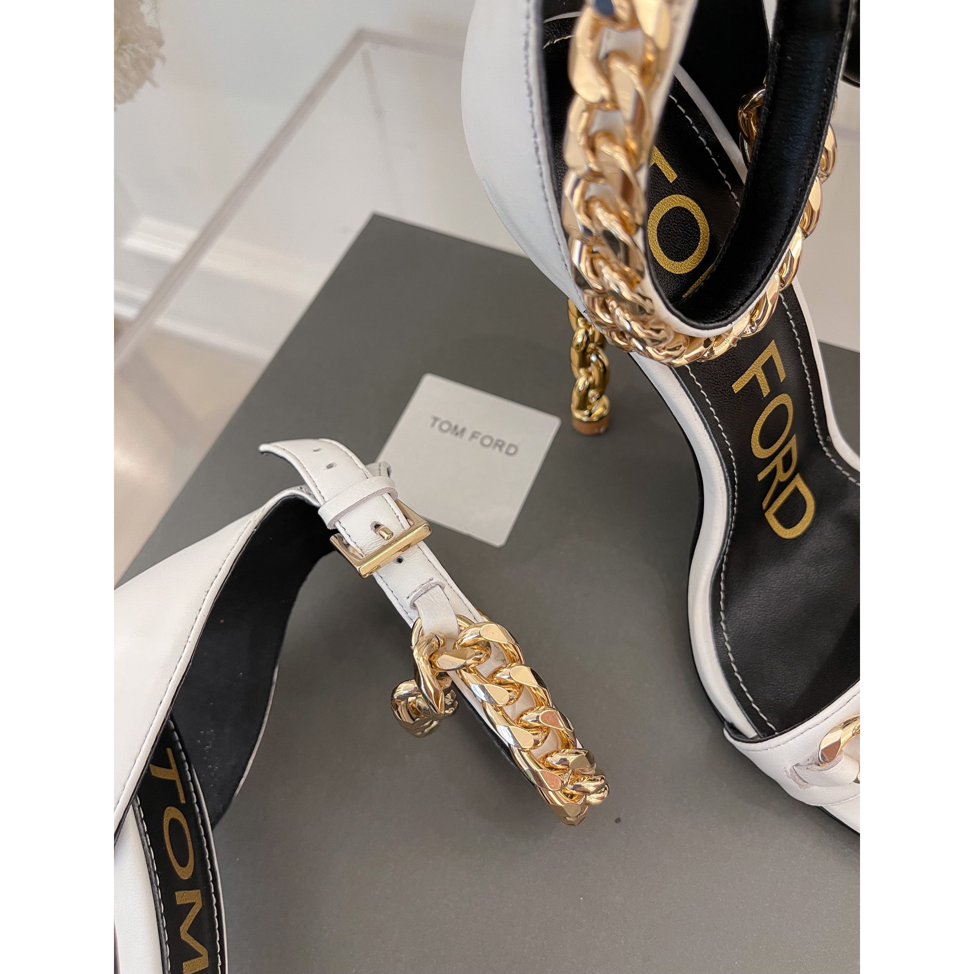 Tom Ford Chain-Trimmed Leather Sandals With Heel Height Of 10.5cm - DesignerGu