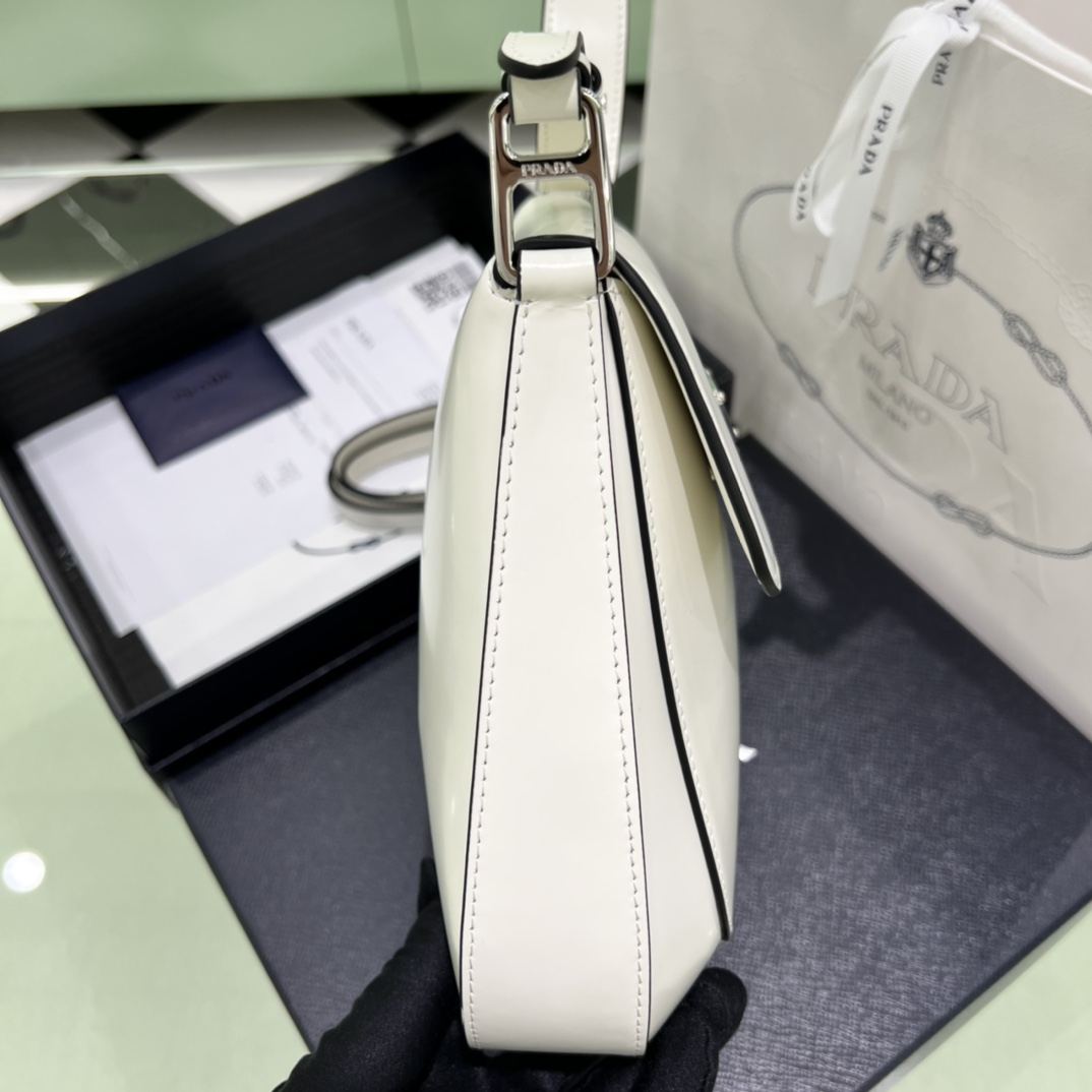 Prada Cleo Brushed Leather Shoulder Bag In White(24-19-6cm)   1BD303 - DesignerGu