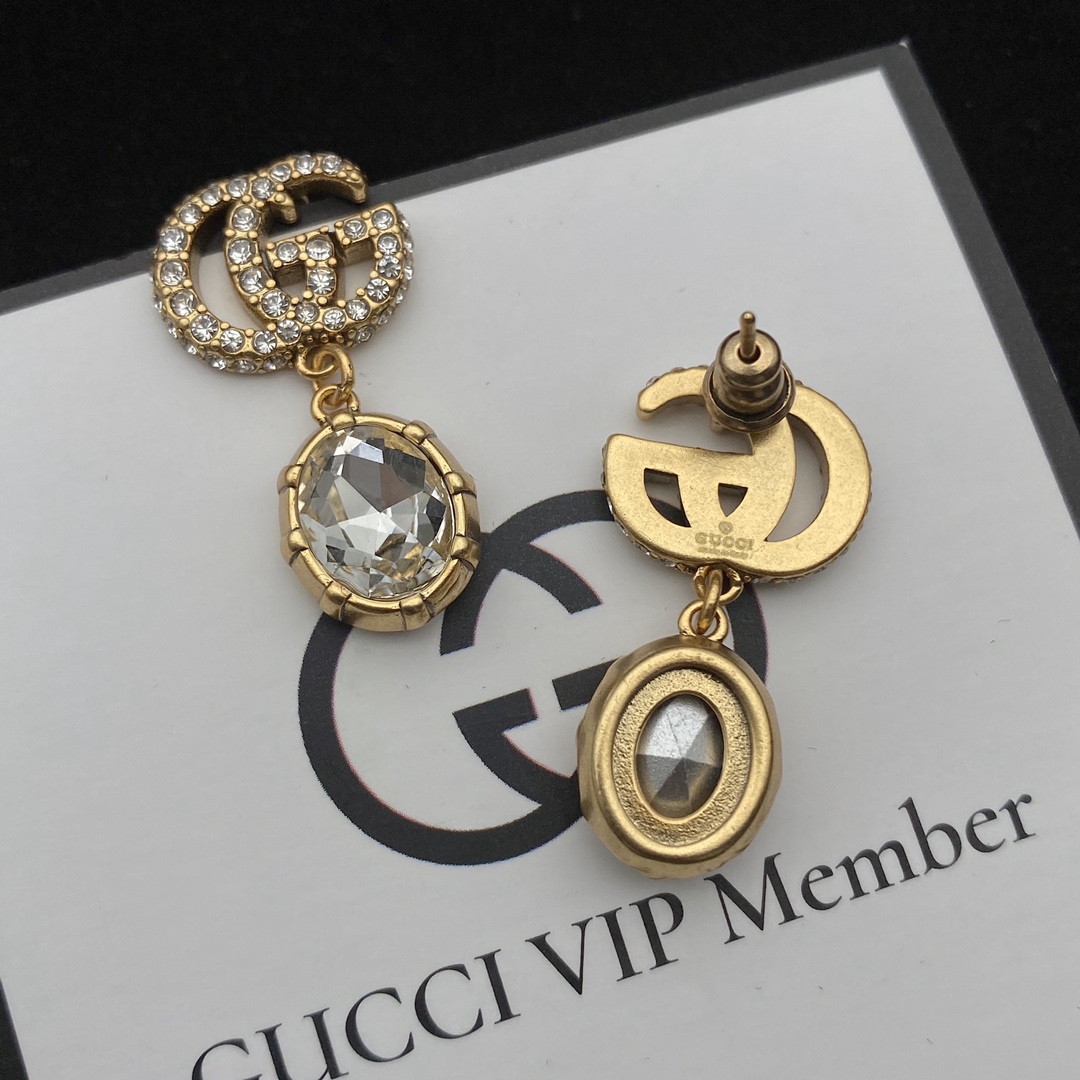 Gucci  Double G Earrings With Crystals - DesignerGu