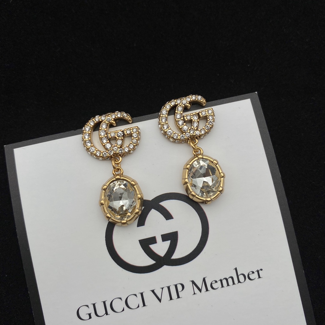 Gucci  Double G Earrings With Crystals - DesignerGu