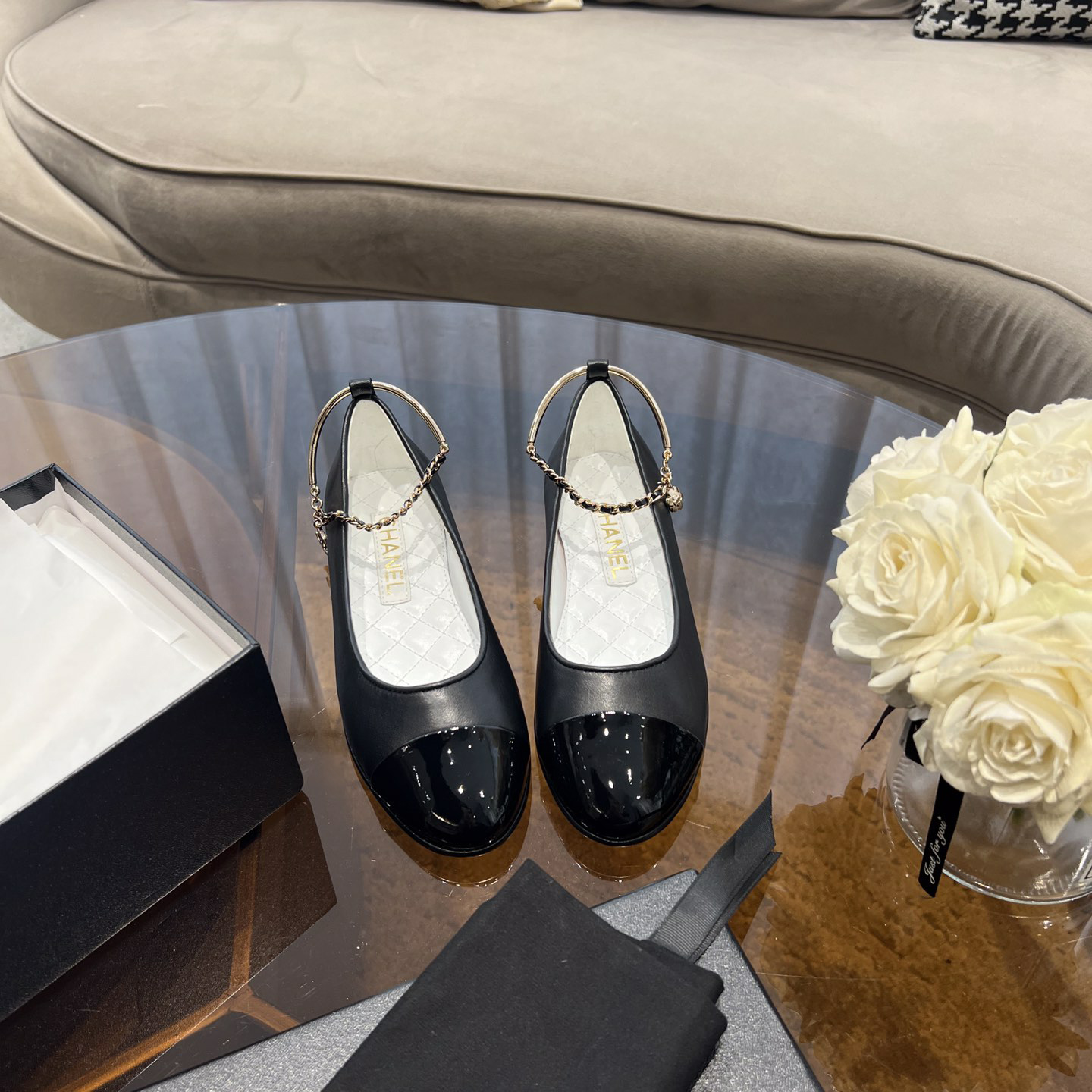 Dior Lambskin & Patent Calfskin Black Ballerinas - DesignerGu