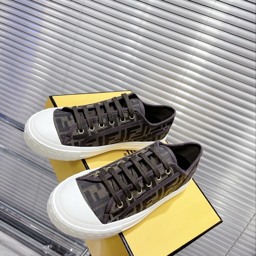 Fendi Domino Brown Fabric Low-Tops Sneakers - DesignerGu