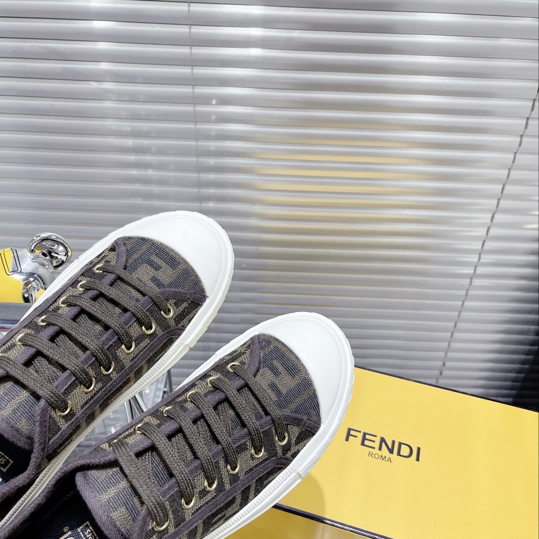 Fendi Domino Brown Fabric Low-Tops Sneakers - DesignerGu