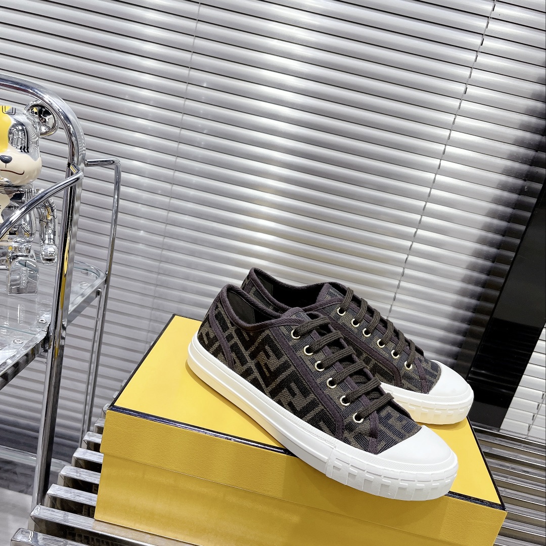 Fendi Domino Brown Fabric Low-Tops Sneakers - DesignerGu