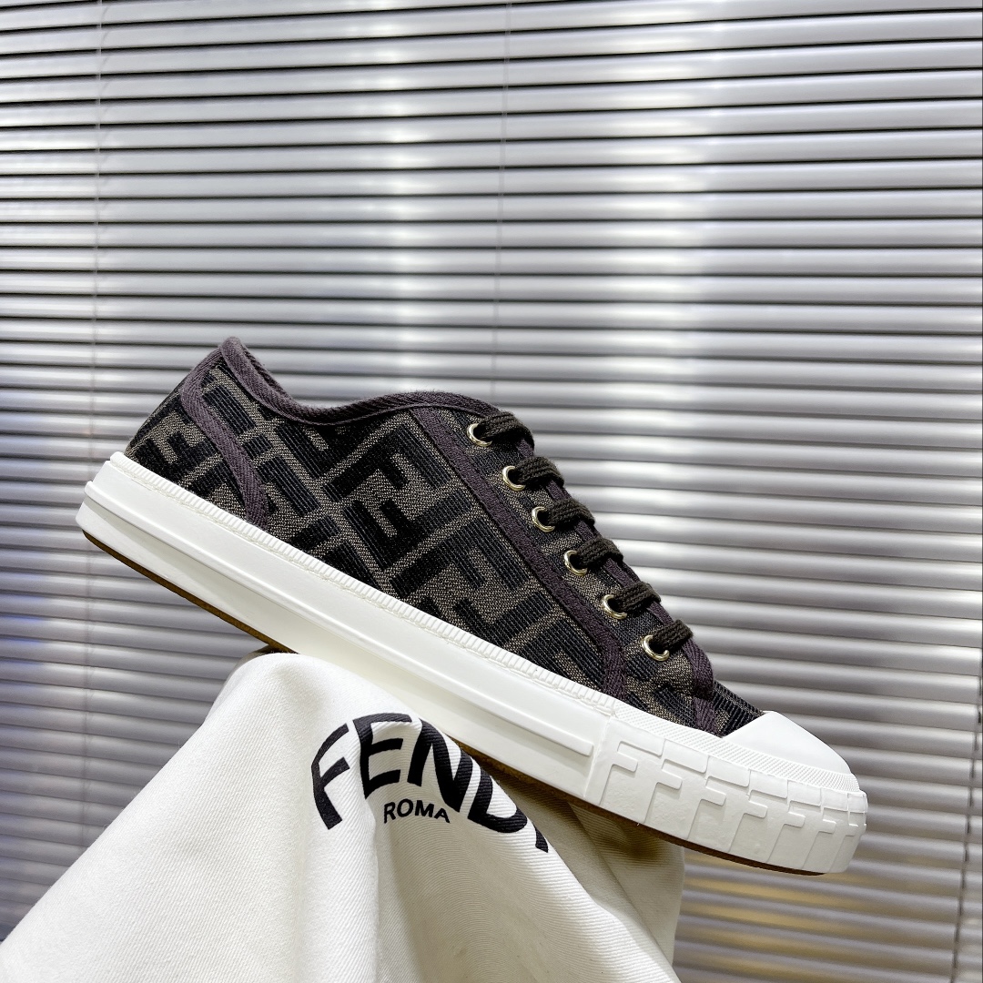 Fendi Domino Brown Fabric Low-Tops Sneakers - DesignerGu