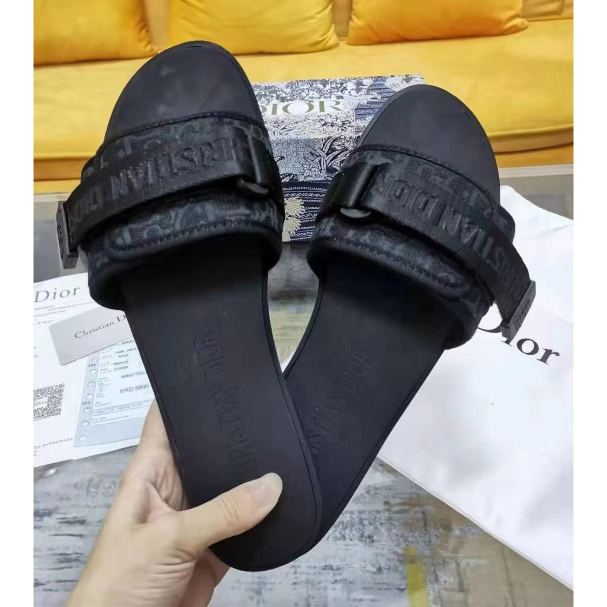 Dior Uber Black Dior Oblique Technical Fabric Slide - DesignerGu