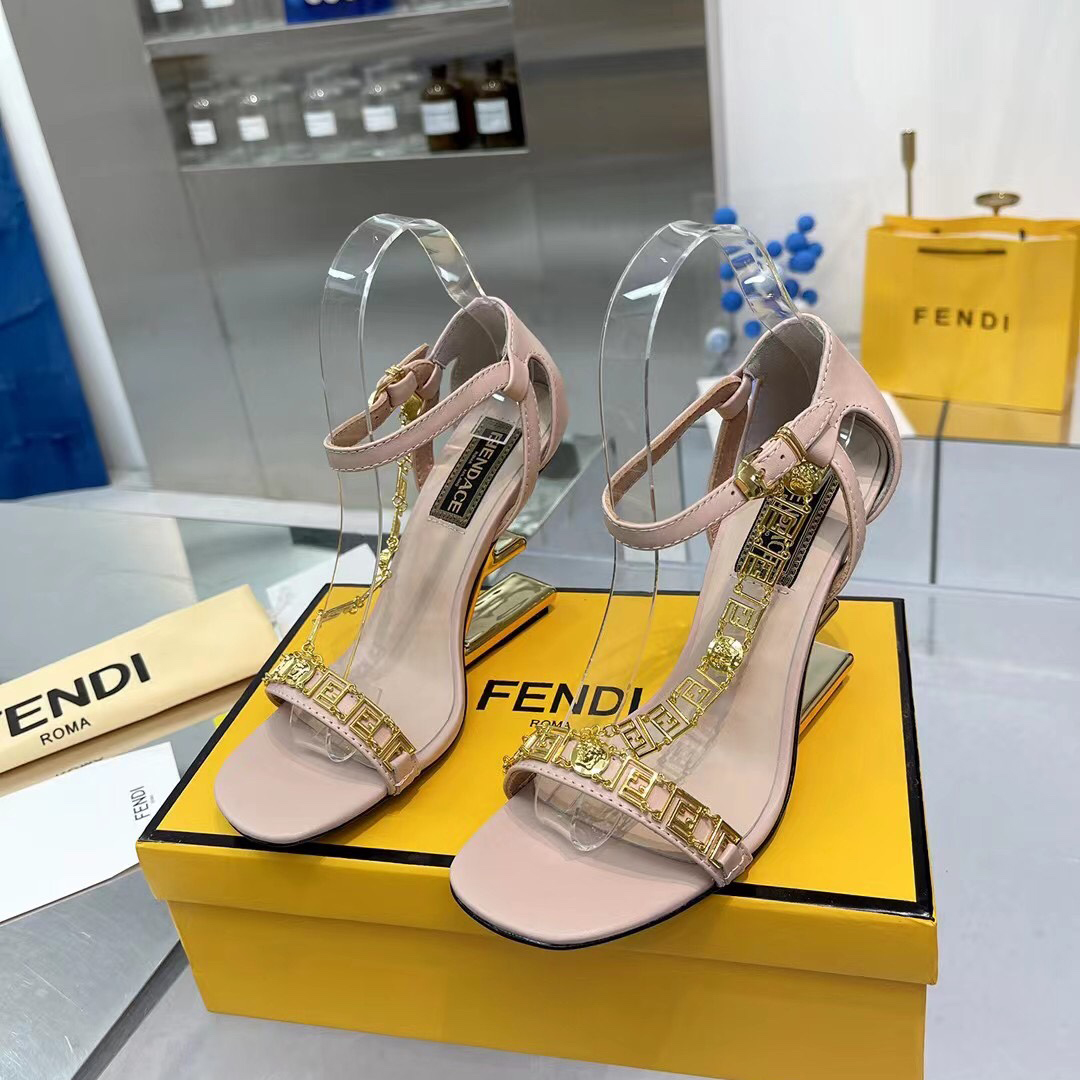 Fendi Fendi First Fendace Pink Leather High-Heeled Sandals - DesignerGu