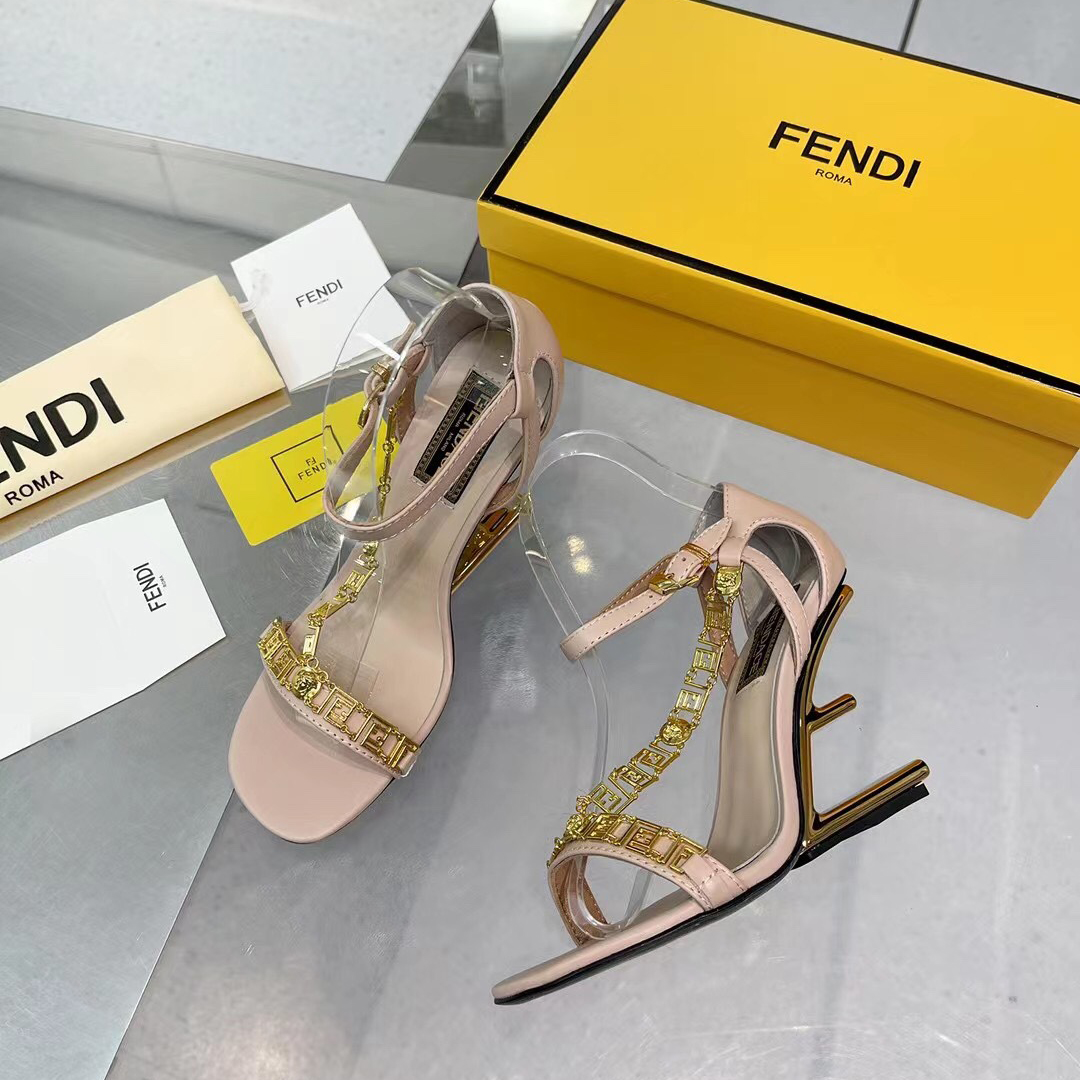 Fendi Fendi First Fendace Pink Leather High-Heeled Sandals - DesignerGu