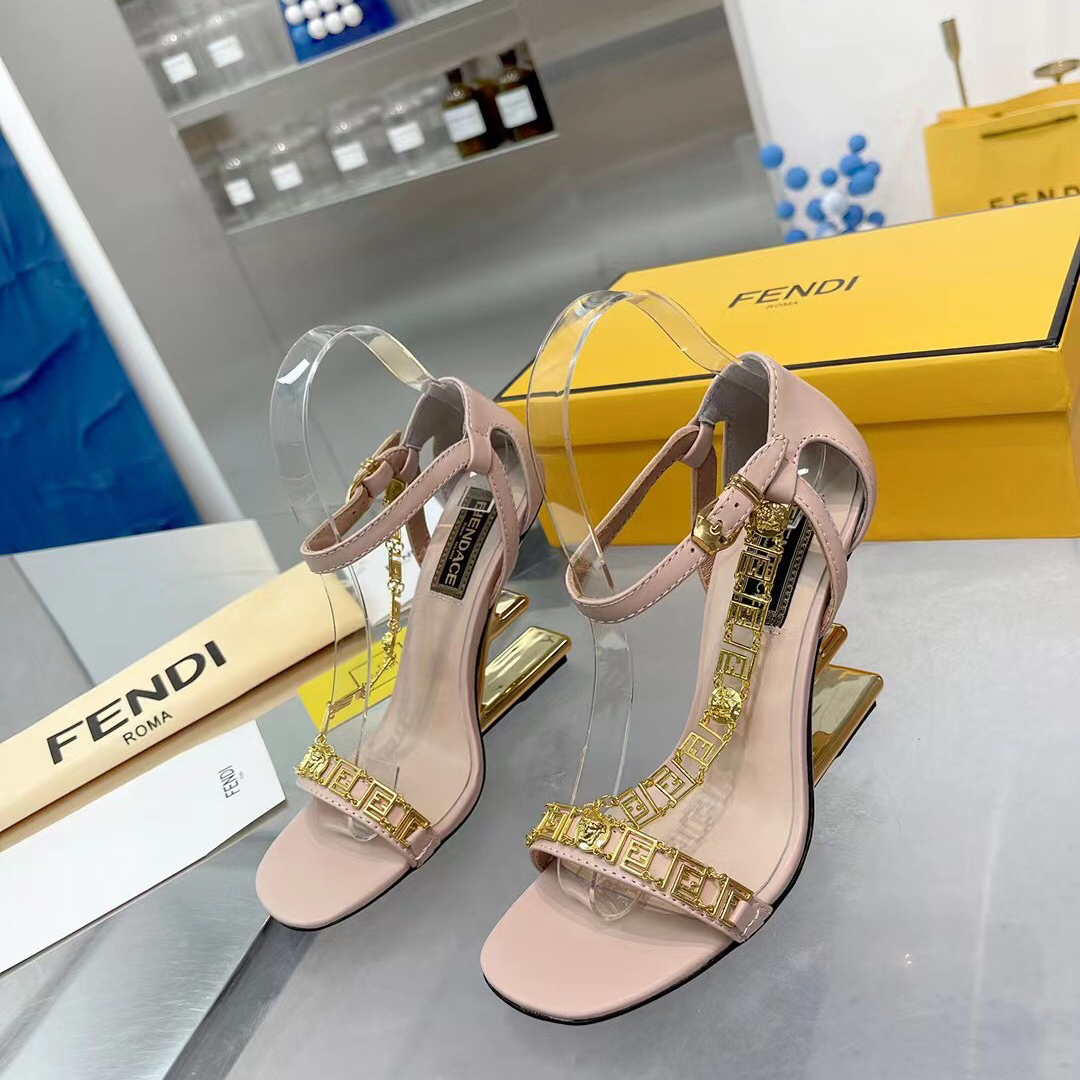 Fendi Fendi First Fendace Pink Leather High-Heeled Sandals - DesignerGu