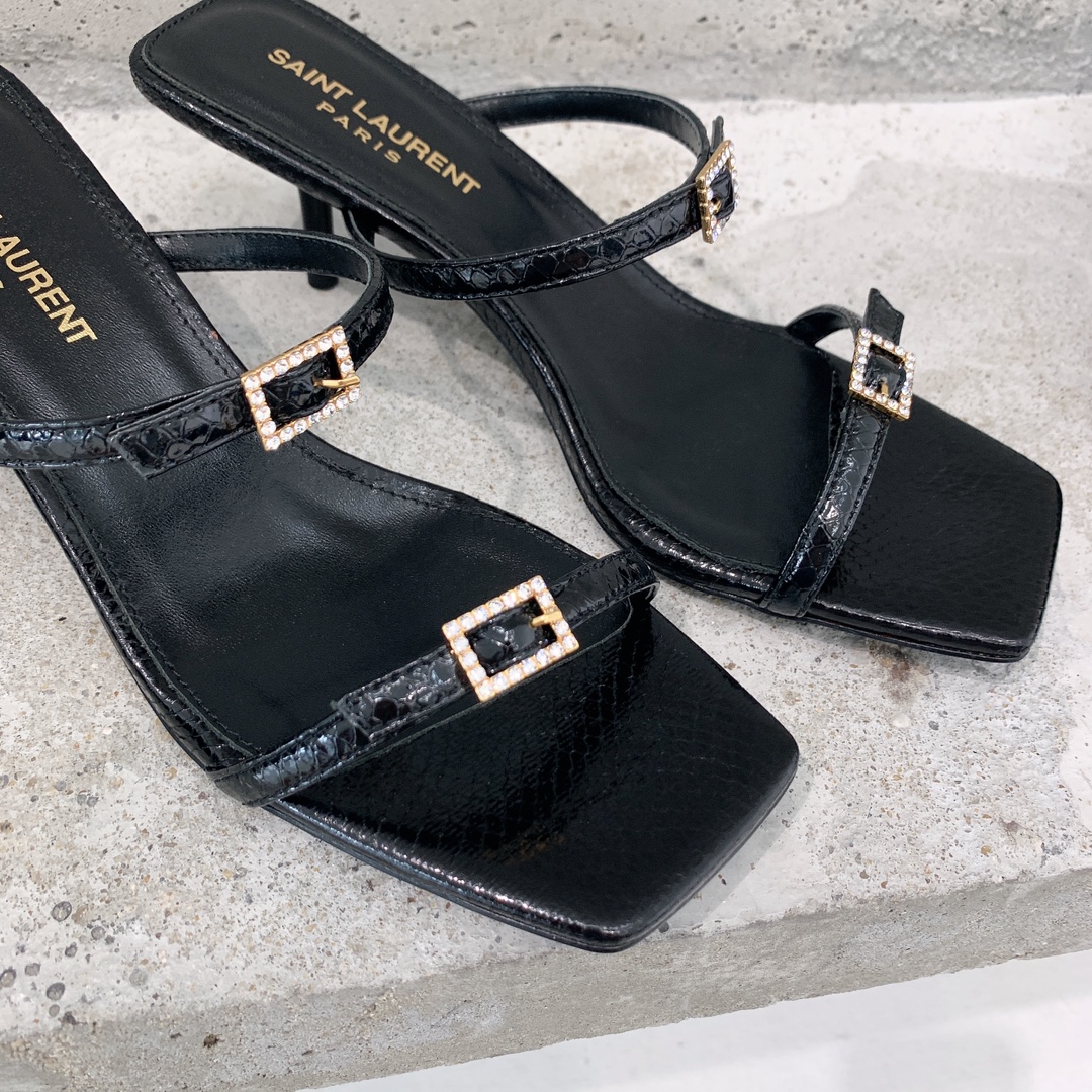 Saint Laurent Nuit Mules In Lacquered Ayers - DesignerGu