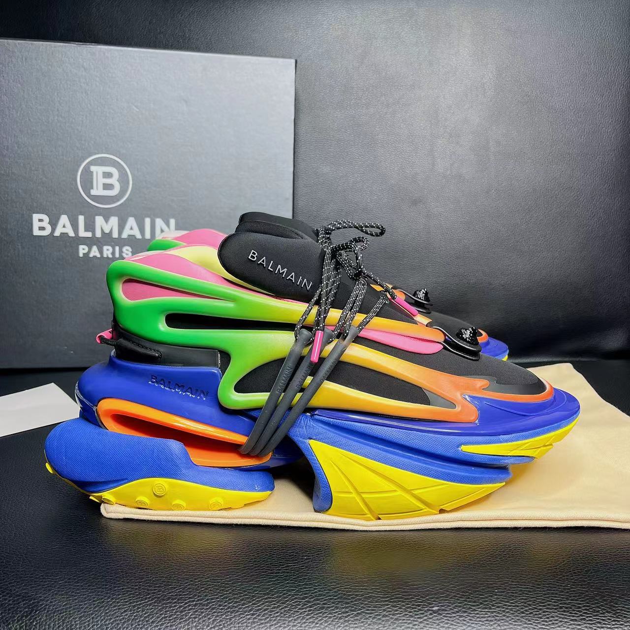 Balmain Multicolor Neoprene And Leather Unicorn Low-Top Sneakers - DesignerGu