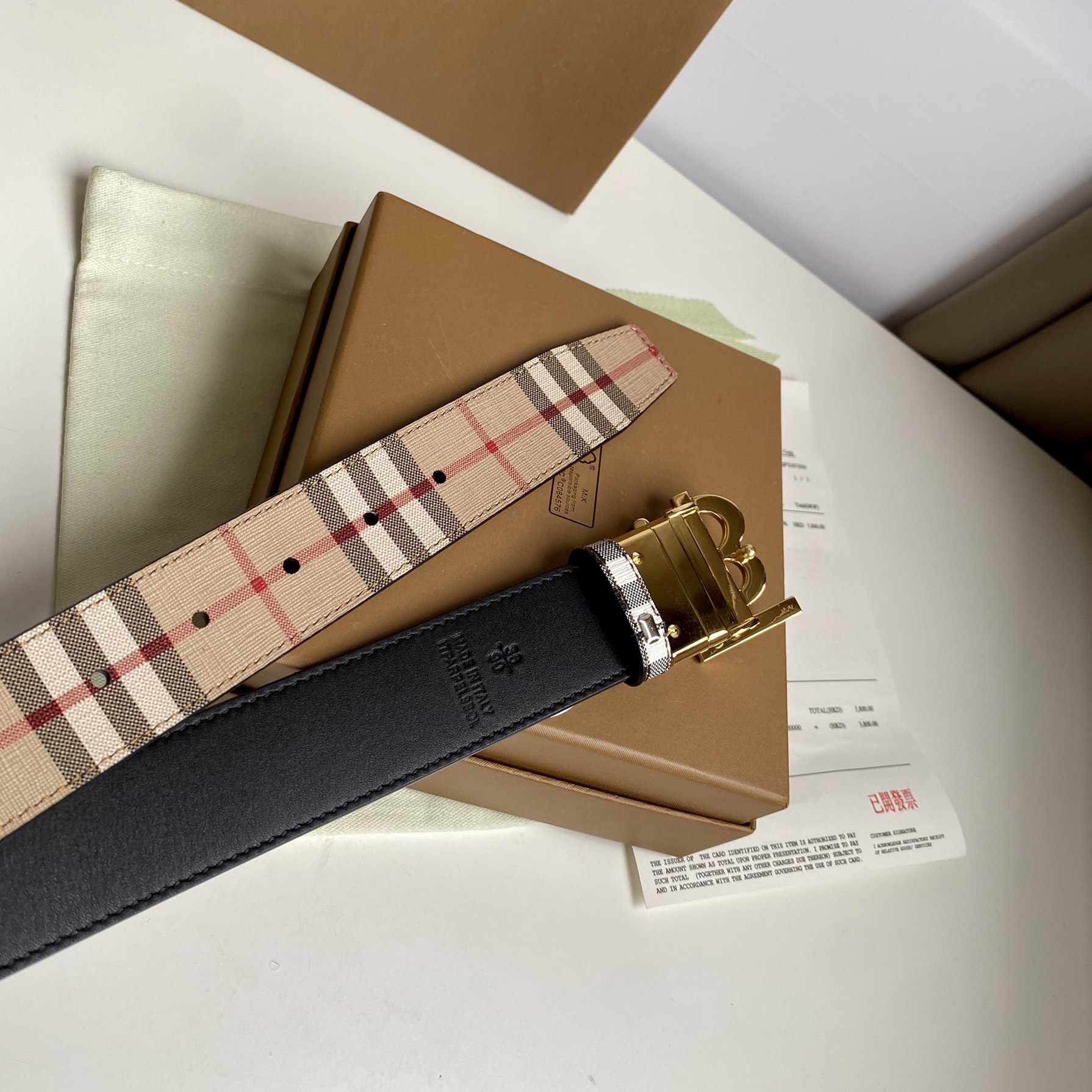 Burberry TB Monogram Vintage Check Bel—35mm - DesignerGu