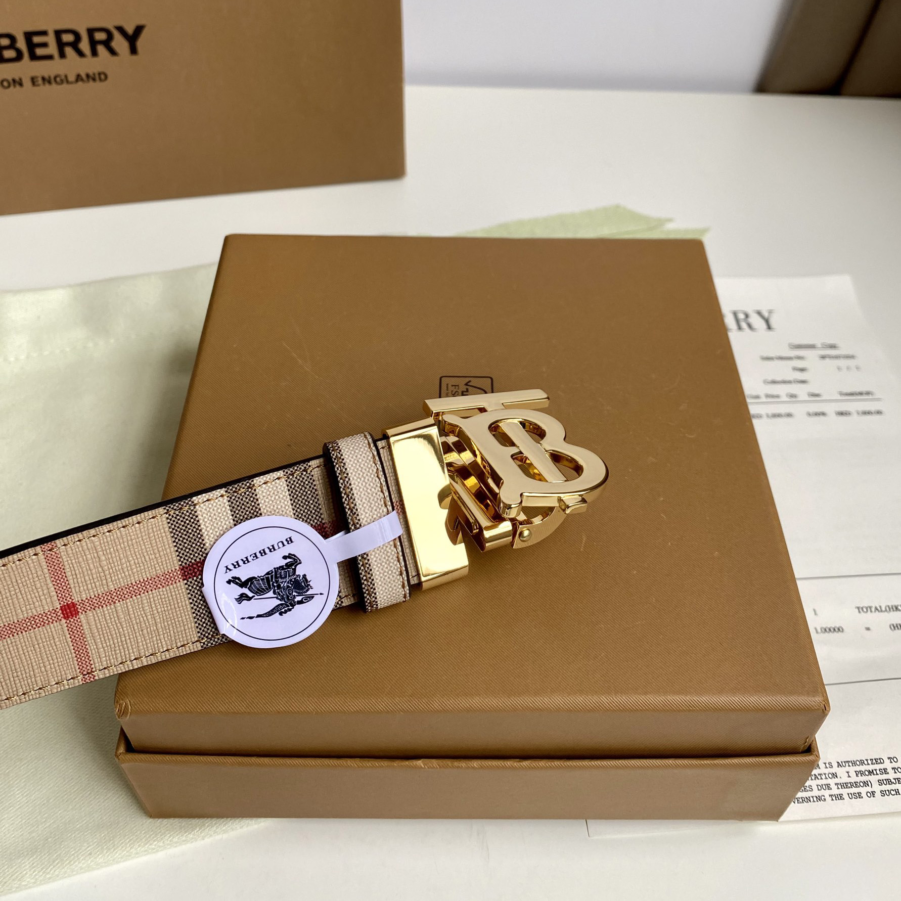 Burberry TB Monogram Vintage Check Bel—35mm - DesignerGu