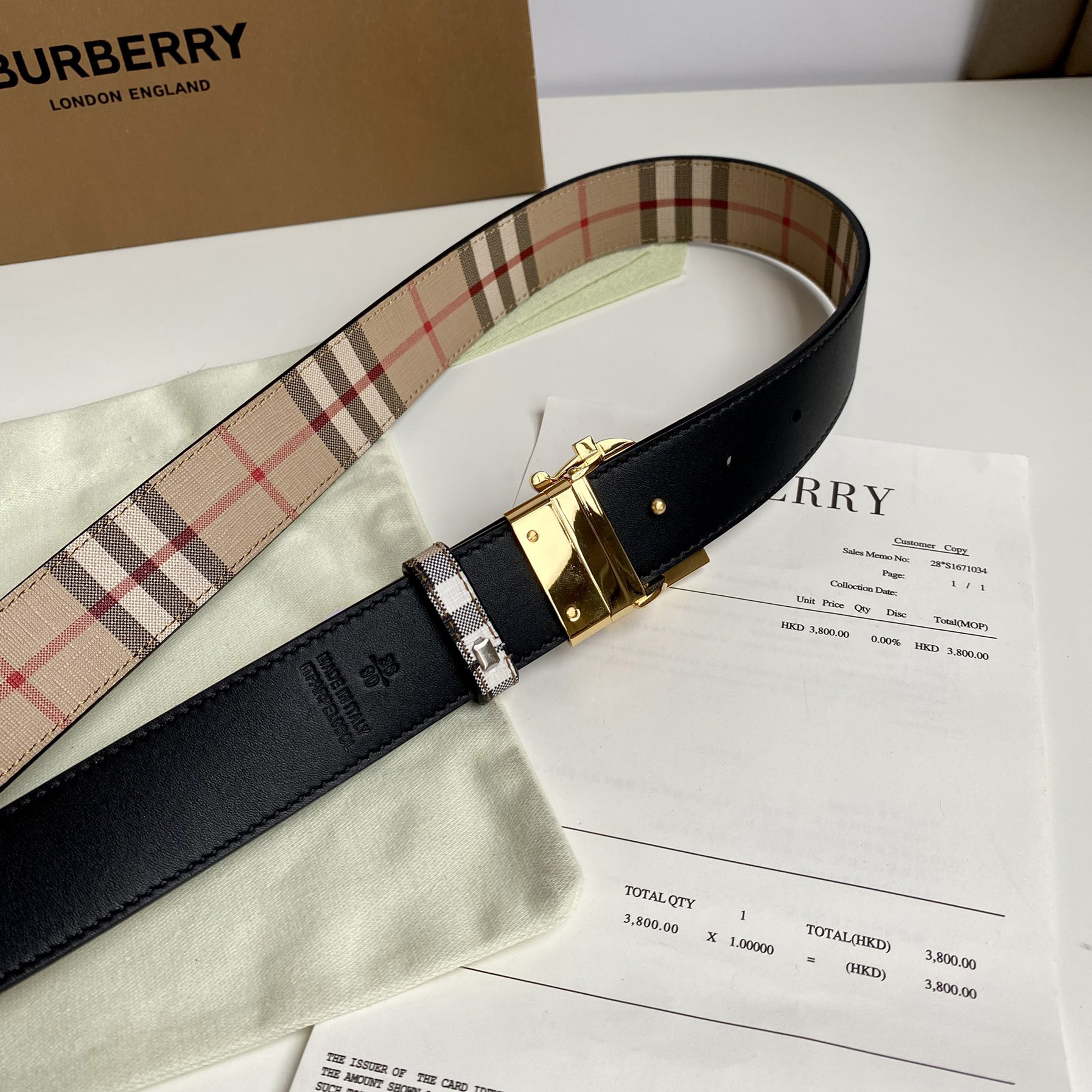 Burberry TB Monogram Vintage Check Bel—35mm - DesignerGu