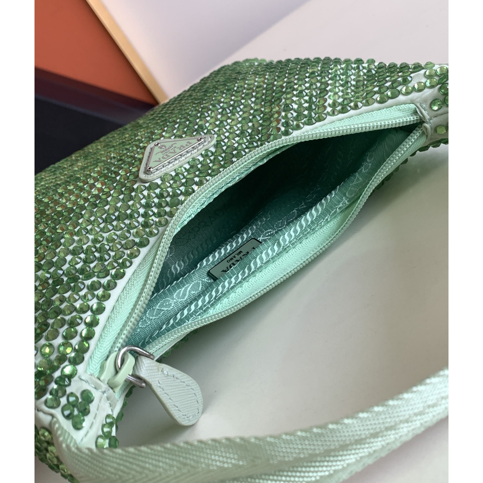 Prada Satin Bag With Artificial Crystals(23-13-5CM) - DesignerGu