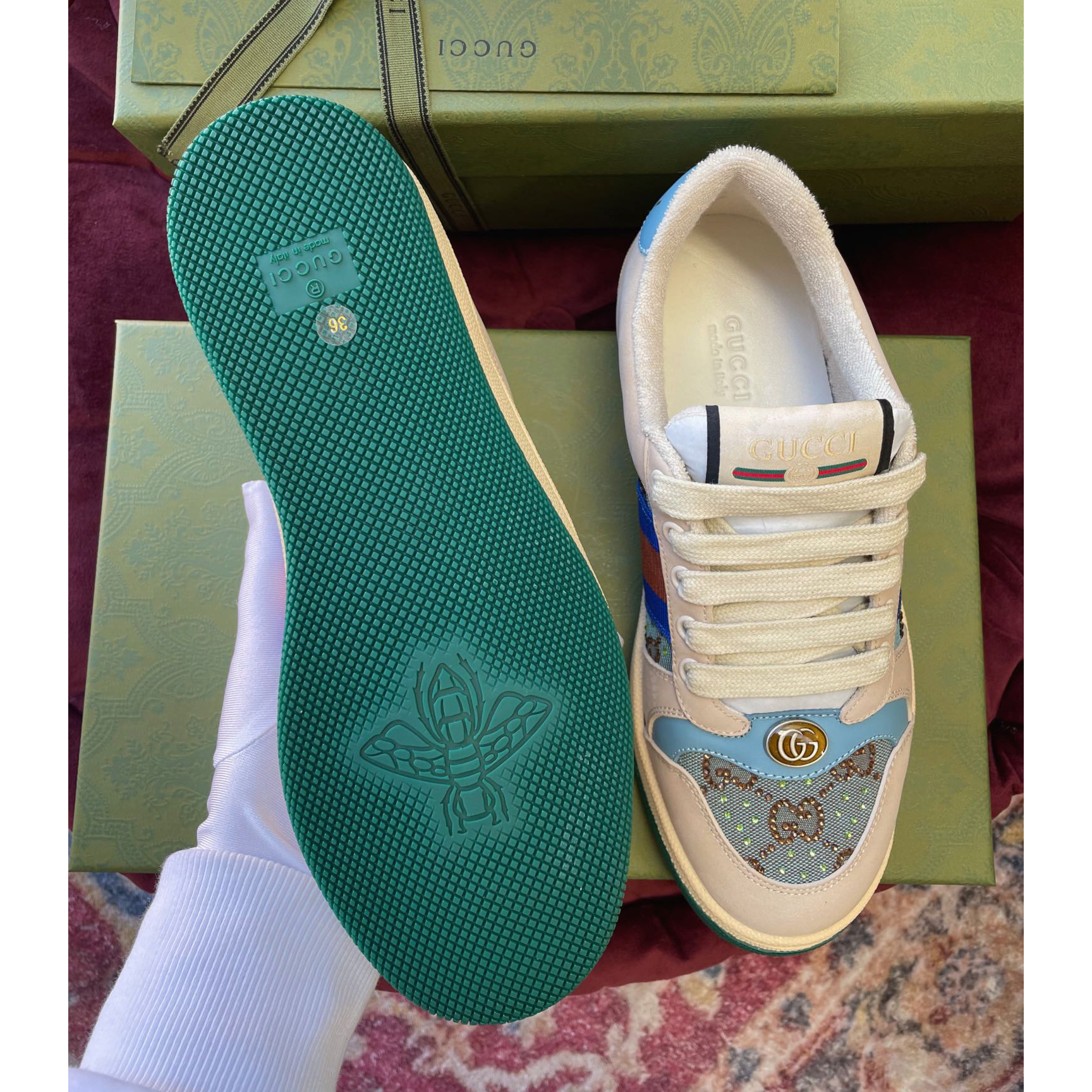 Gucci Women's Screener Sneaker With Crystals - DesignerGu