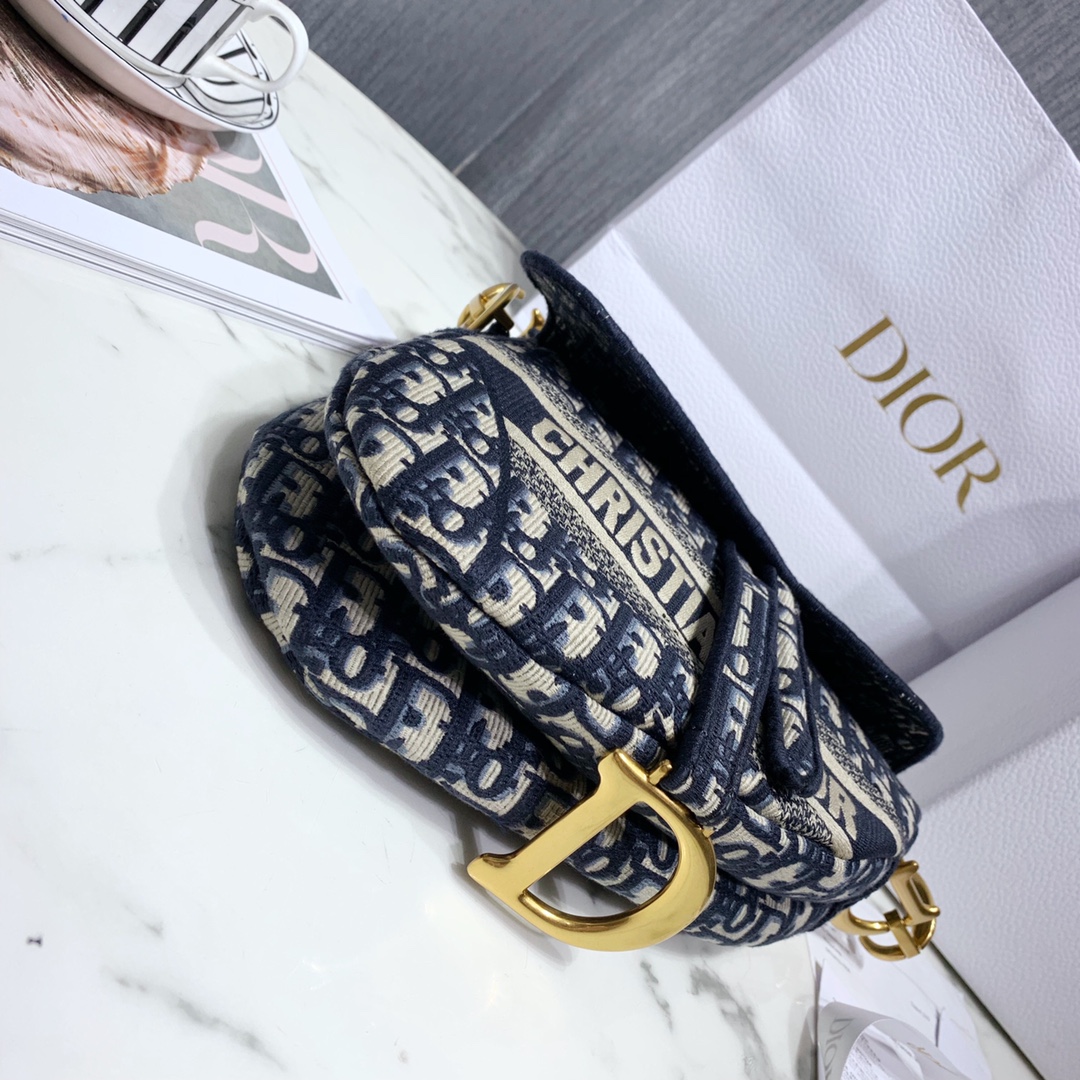 Dior Blue Dior Oblique Jacquard Saddle Bag(25.5-20.5-7cm) - DesignerGu