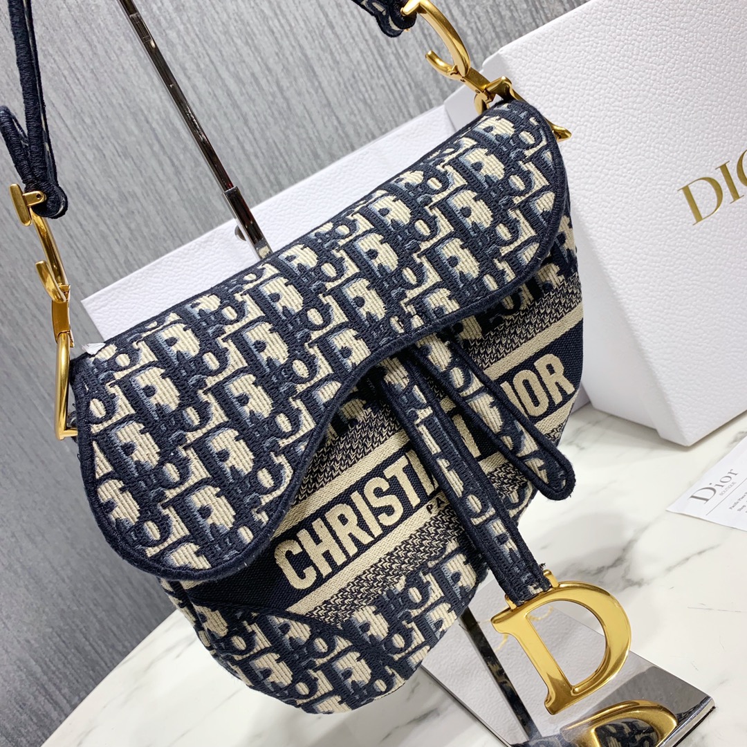 Dior Blue Dior Oblique Jacquard Saddle Bag(25.5-20.5-7cm) - DesignerGu