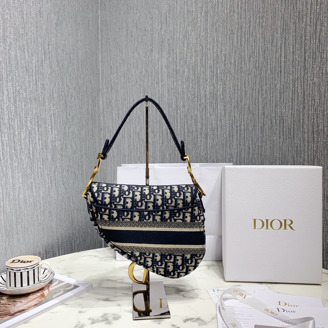 Dior Blue Dior Oblique Jacquard Saddle Bag(25.5-20.5-7cm) - DesignerGu