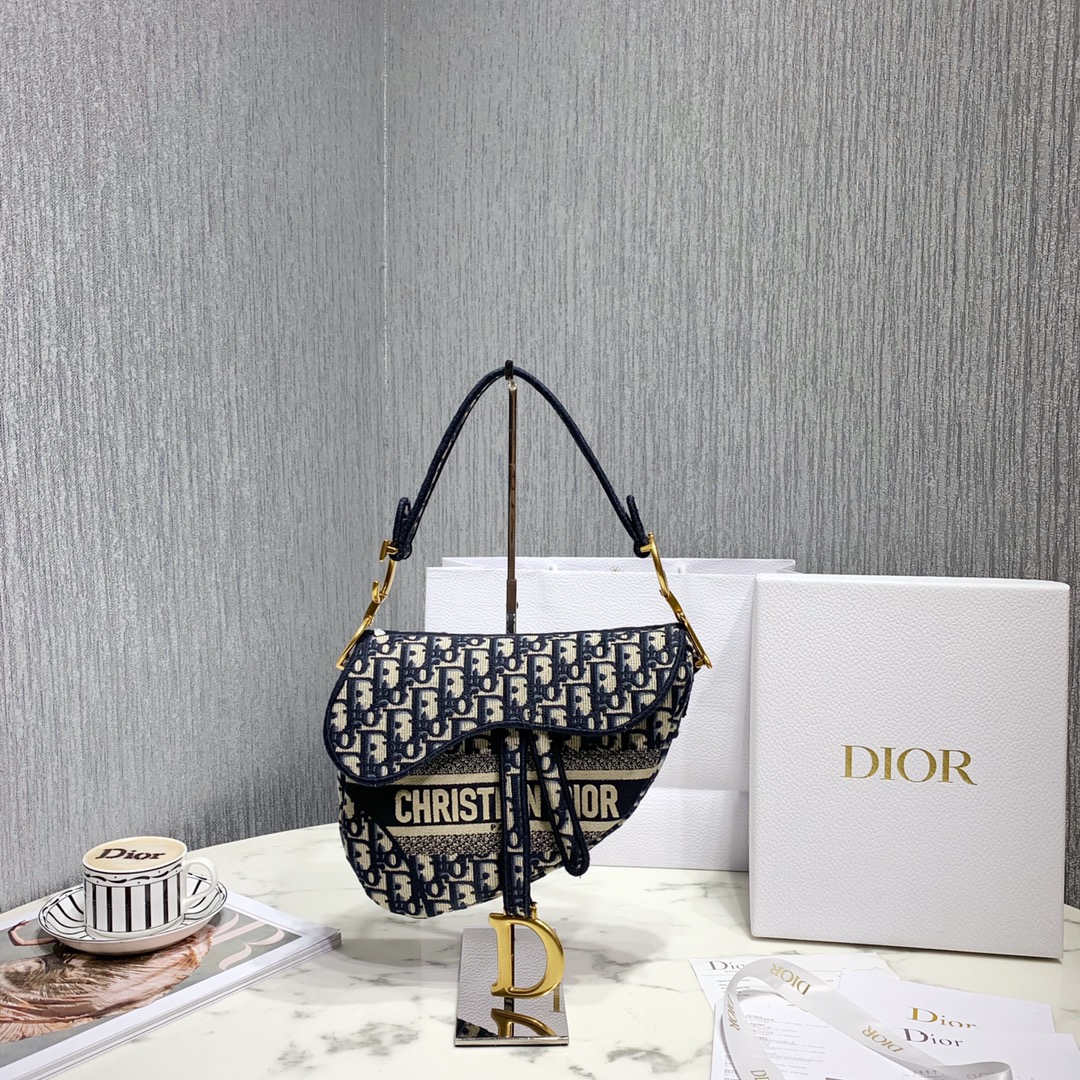 Dior Blue Dior Oblique Jacquard Saddle Bag(25.5-20.5-7cm) - DesignerGu