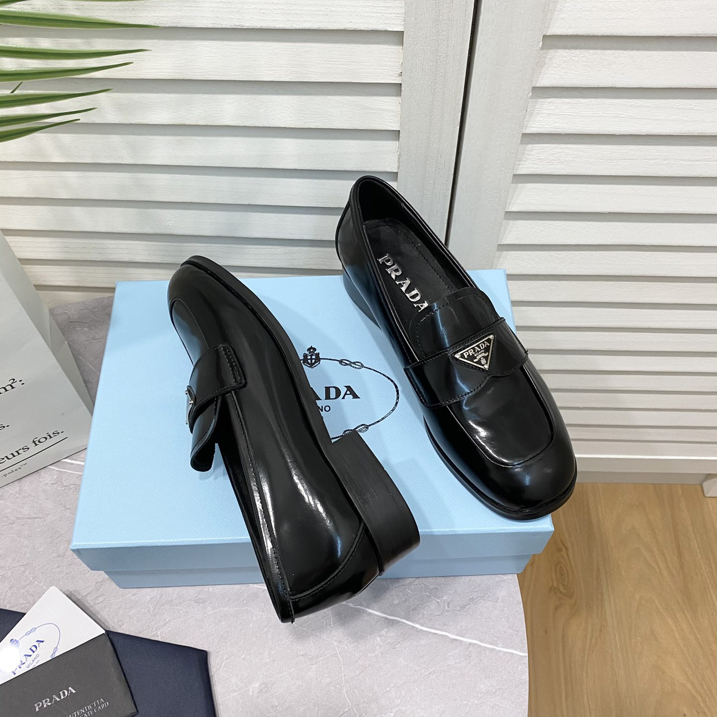 Prada Chocolate Brushed Leather Loafers - DesignerGu