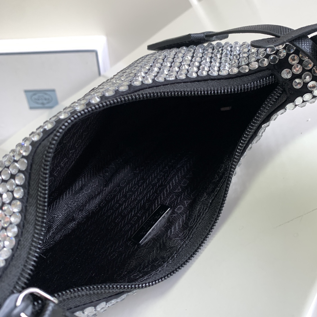 Prada Satin Bag With Artificial Crystals(23-13-5CM) - DesignerGu