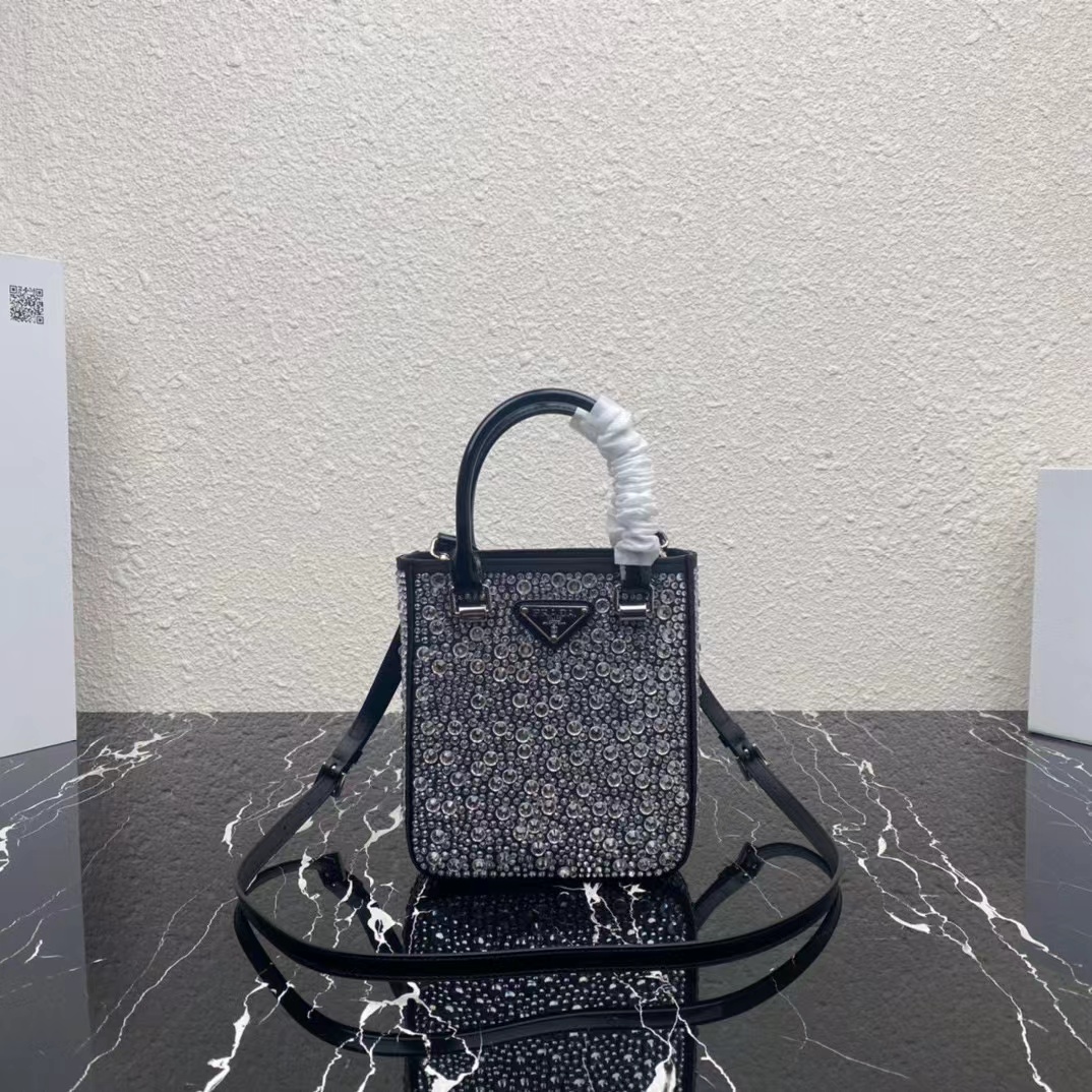 Prada Small Crystal-Studded Satin Tote Bag(17.5-15-5cm) - DesignerGu