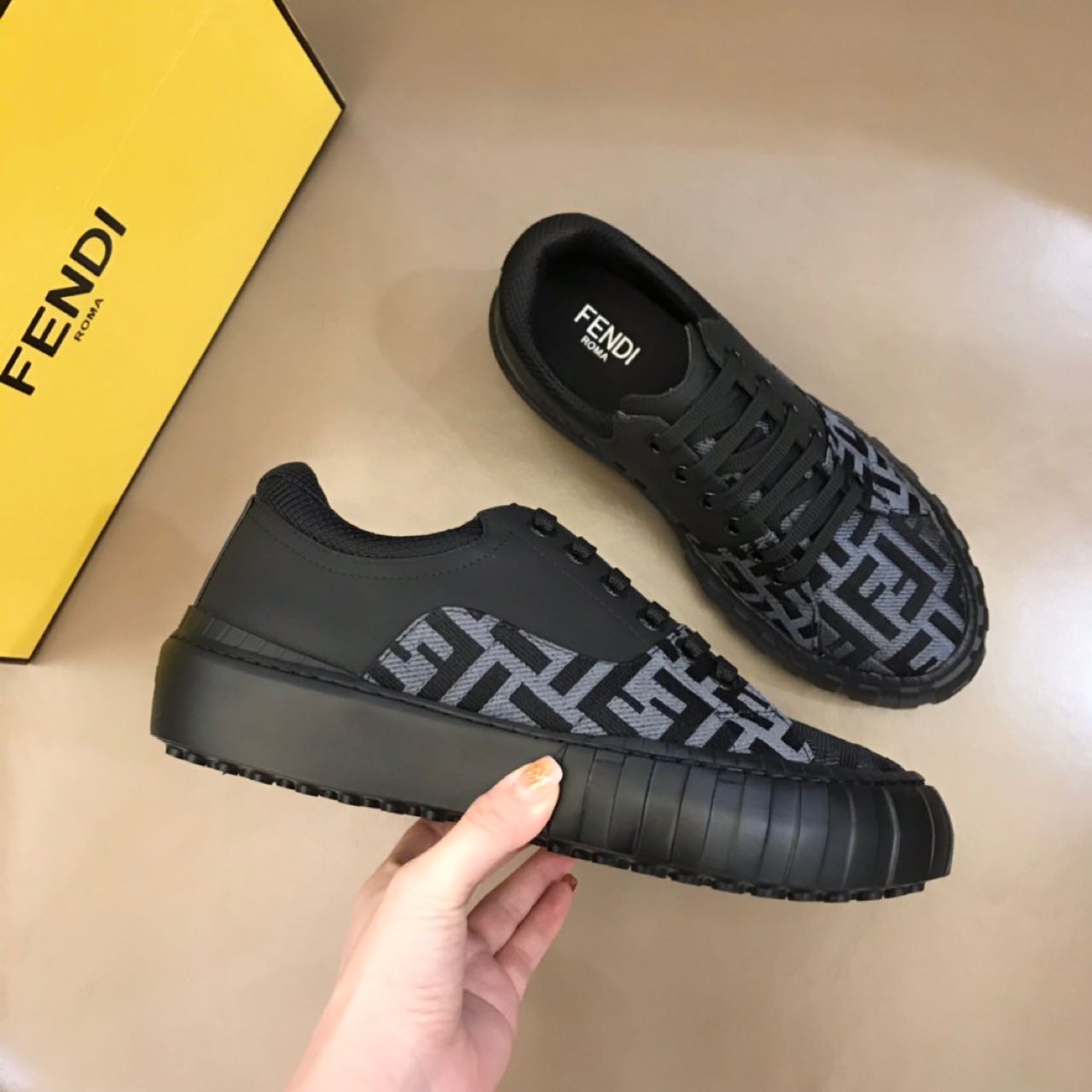 Fendi Force Black fabric low-Tops Sneakers - DesignerGu