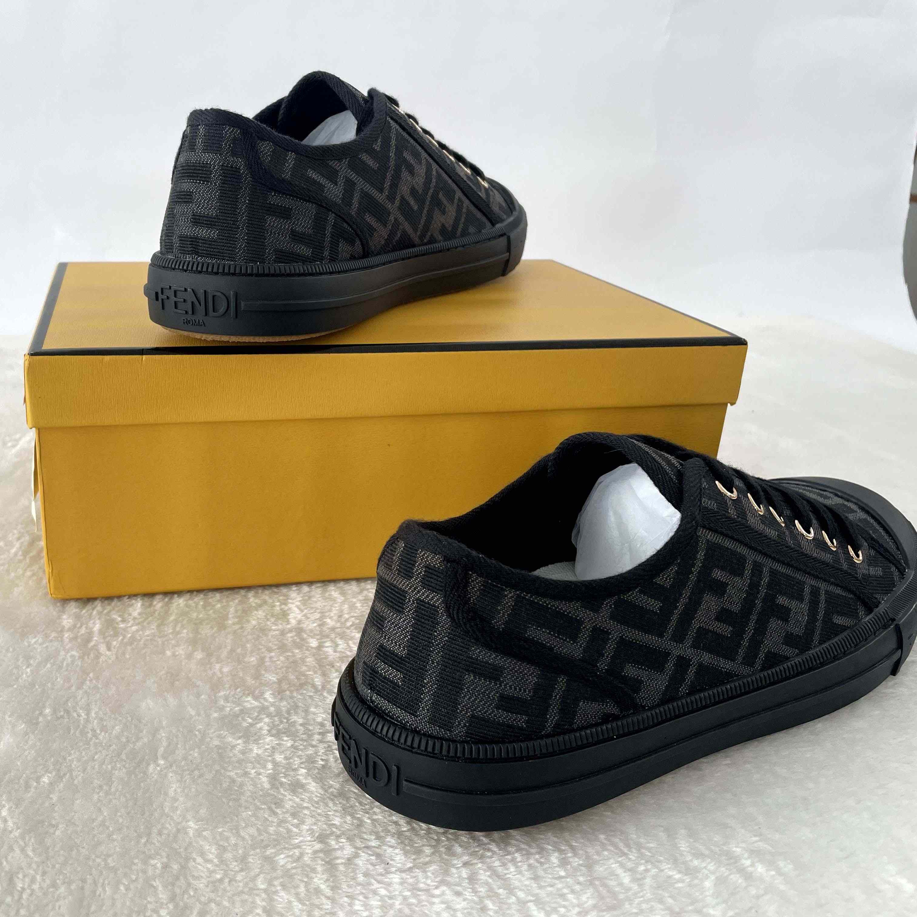 Fendi Domino Black Fabric Low-Tops Sneakers - DesignerGu