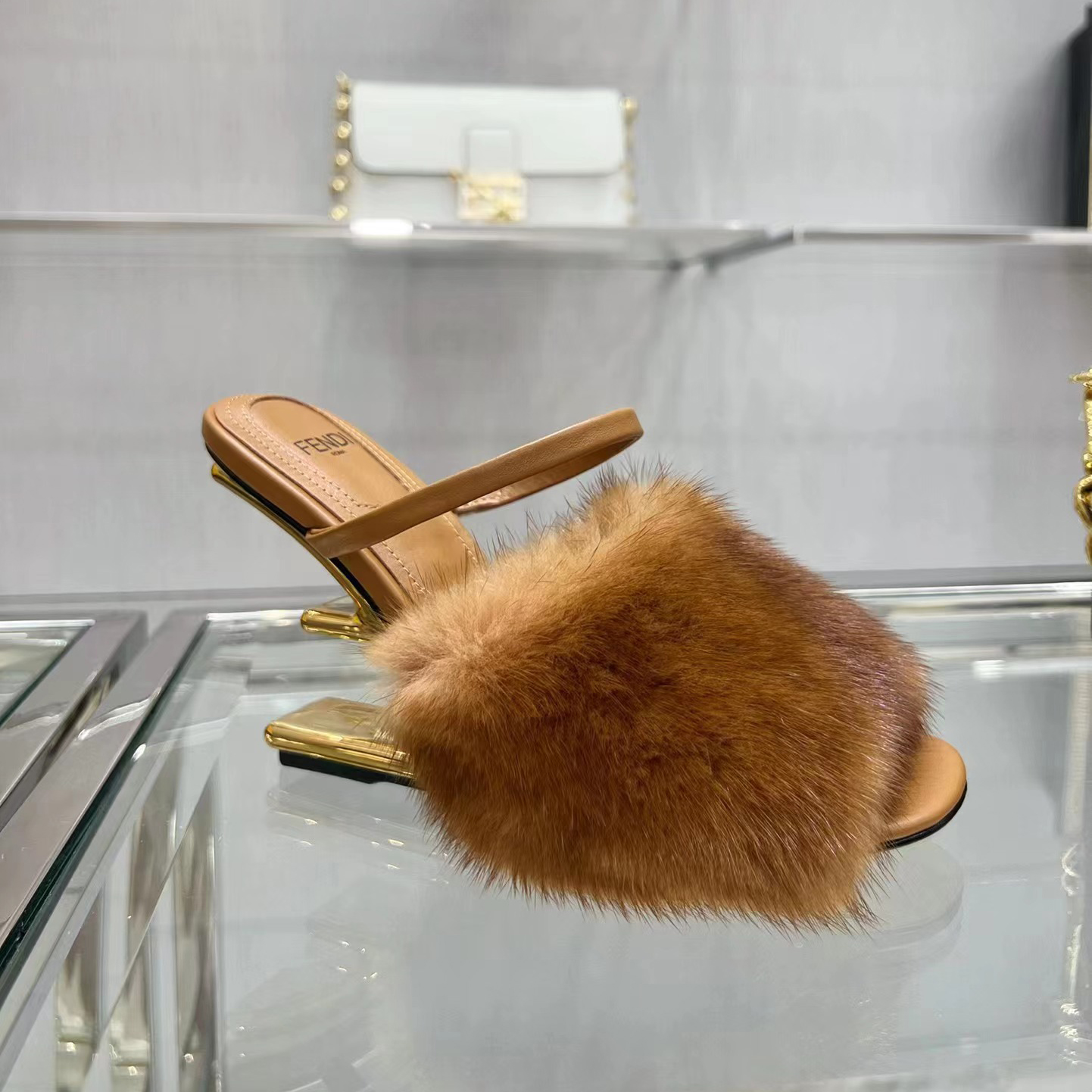 Fendi First Brown Mink High-Heeled Sandals - DesignerGu