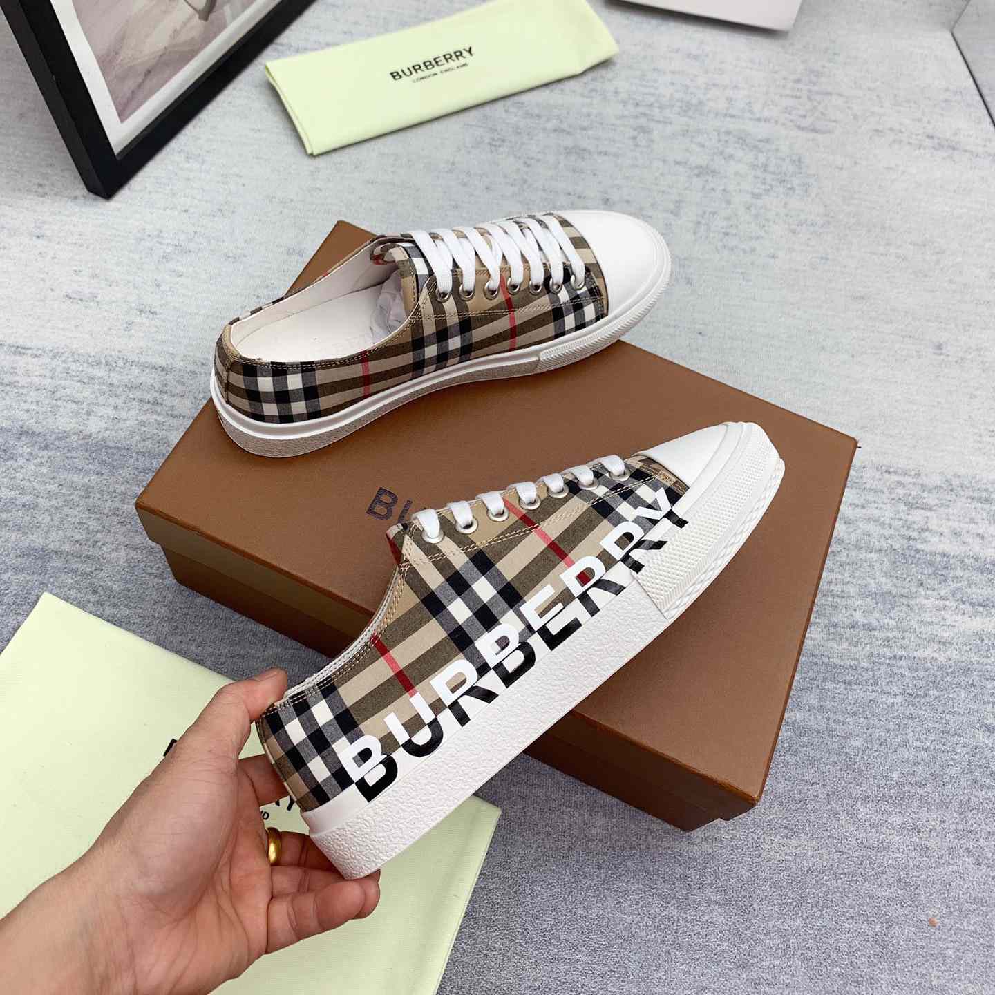 Burberry Logo Print Vintage Check Cotton Sneakers - DesignerGu