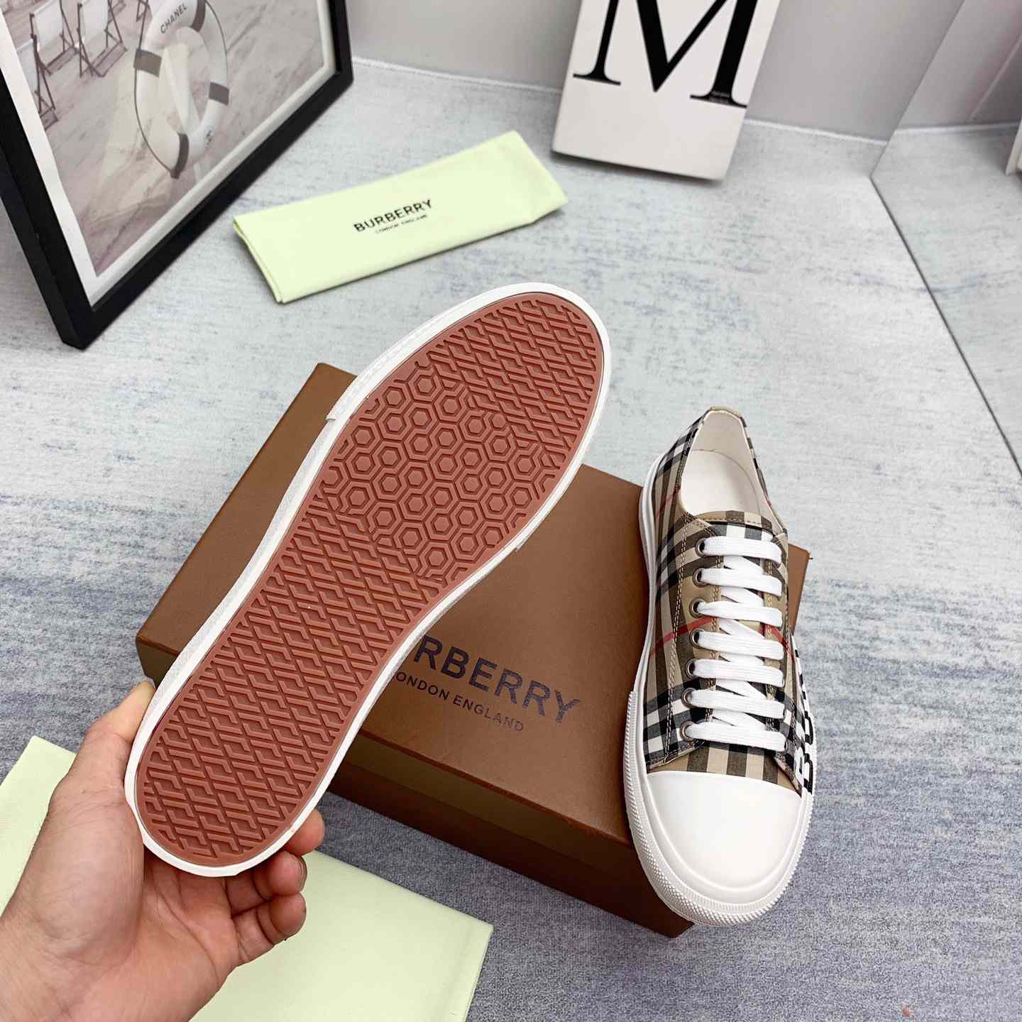 Burberry Logo Print Vintage Check Cotton Sneakers - DesignerGu