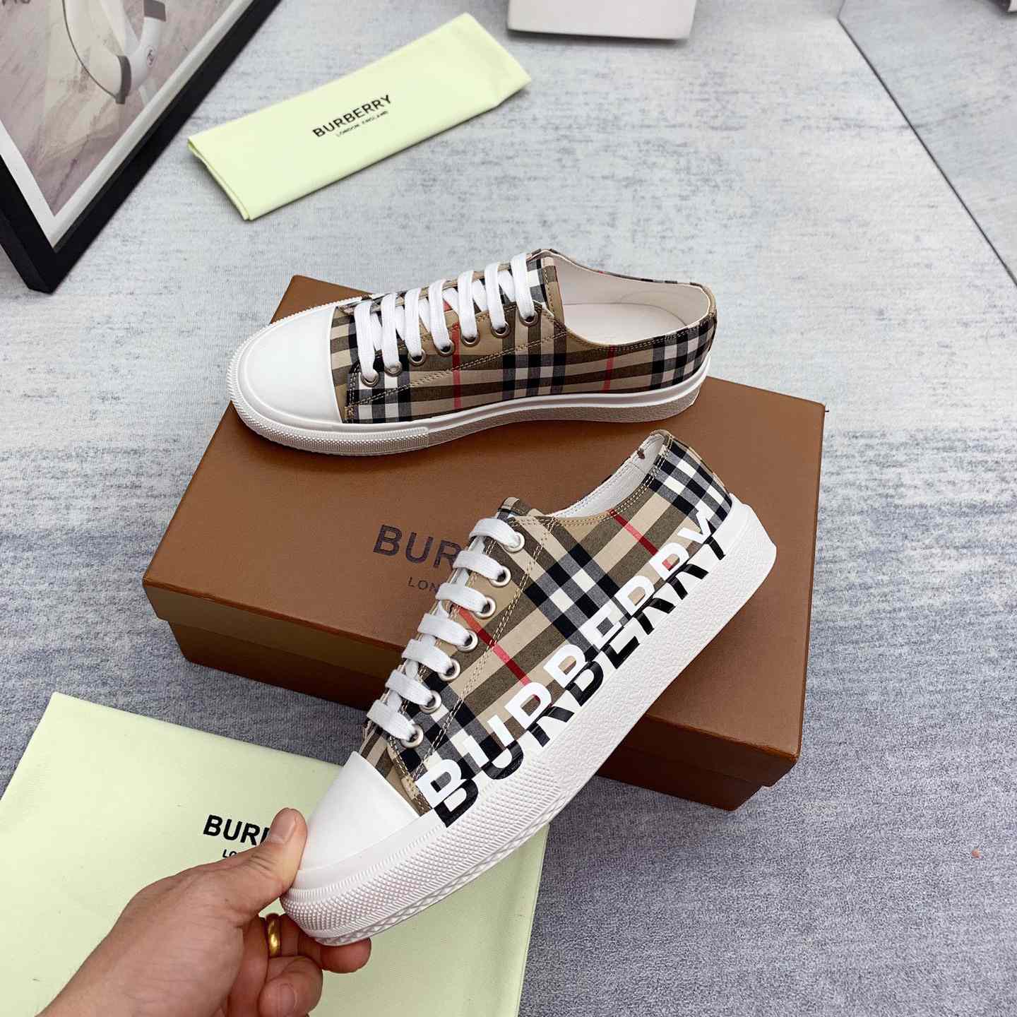 Burberry Logo Print Vintage Check Cotton Sneakers - DesignerGu