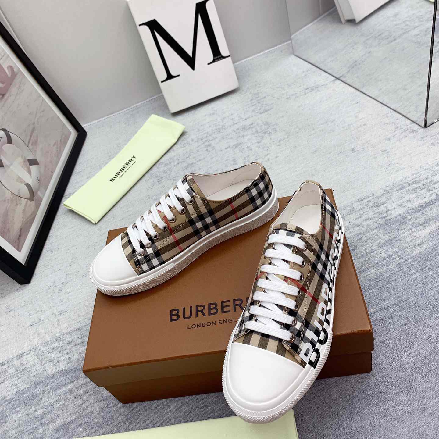 Burberry Logo Print Vintage Check Cotton Sneakers - DesignerGu