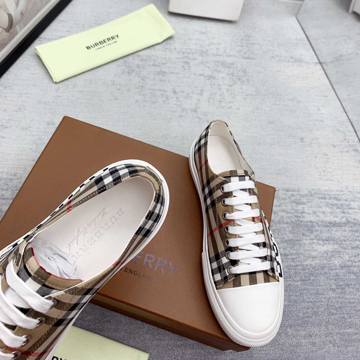 Burberry Logo Print Vintage Check Cotton Sneakers - DesignerGu