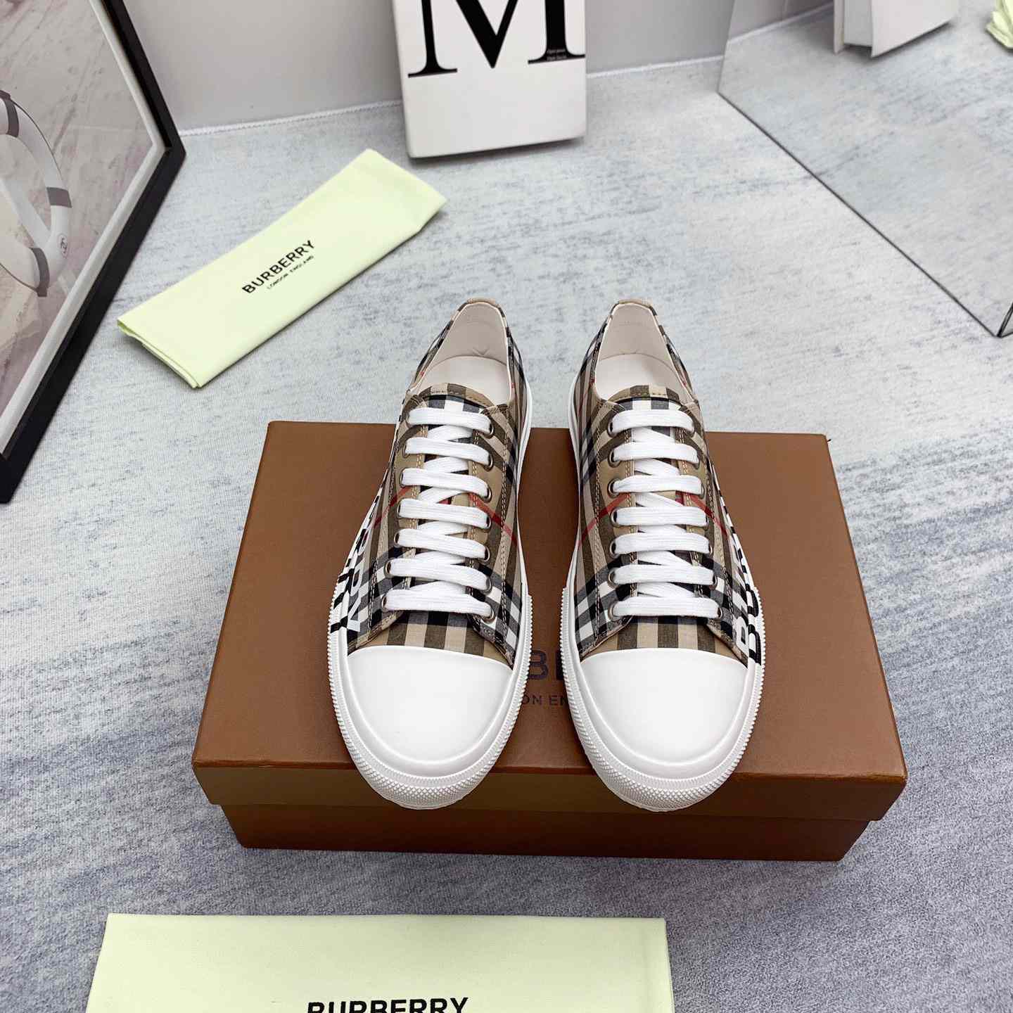 Burberry Logo Print Vintage Check Cotton Sneakers - DesignerGu