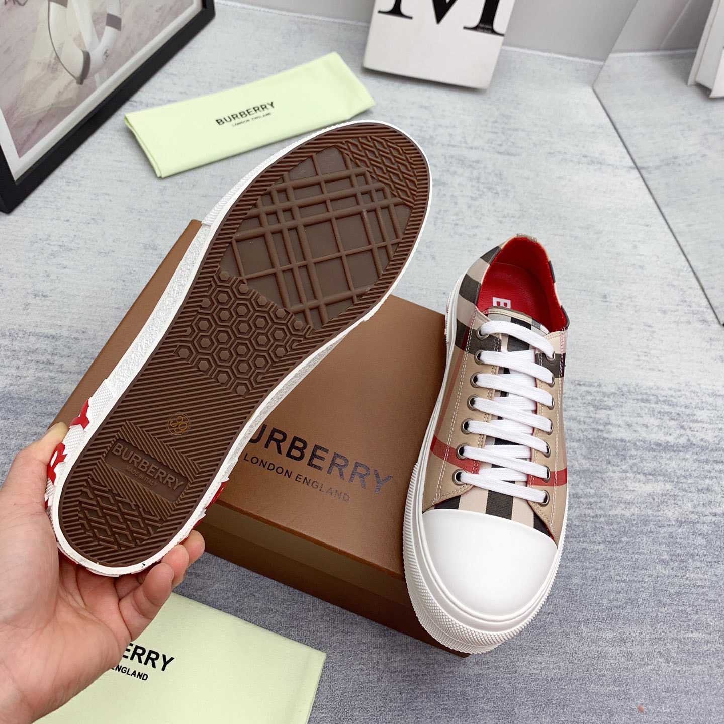 Burberry Check Cotton Sneakers - DesignerGu