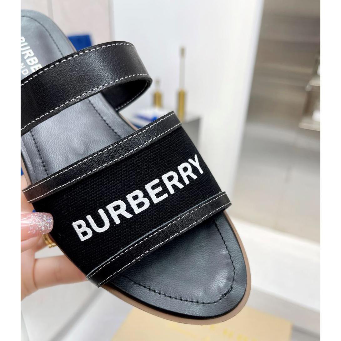 Burberry Logo Print Canvas And Leather Sandals - DesignerGu