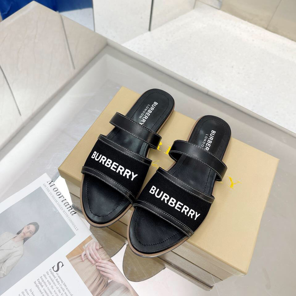 Burberry Logo Print Canvas And Leather Sandals - DesignerGu