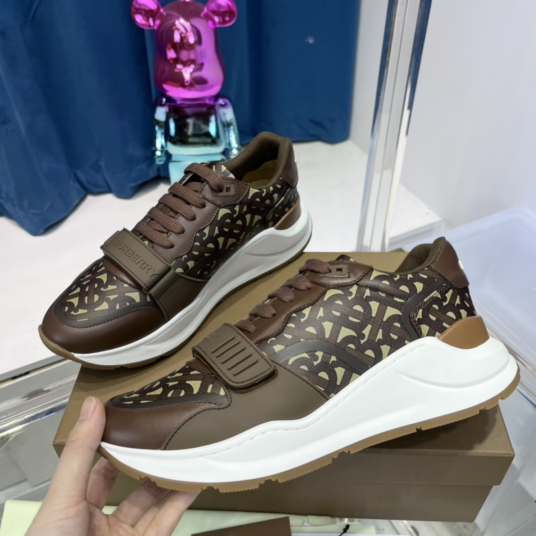 Burberry Monogram Nylon And Leather Sneakers - DesignerGu