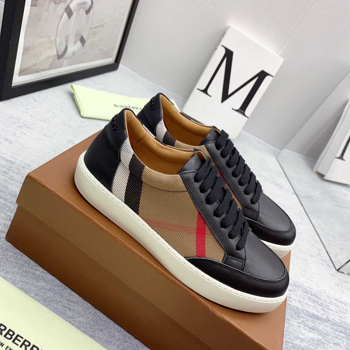Burberry House Check Cotton And Leather Sneakers - DesignerGu