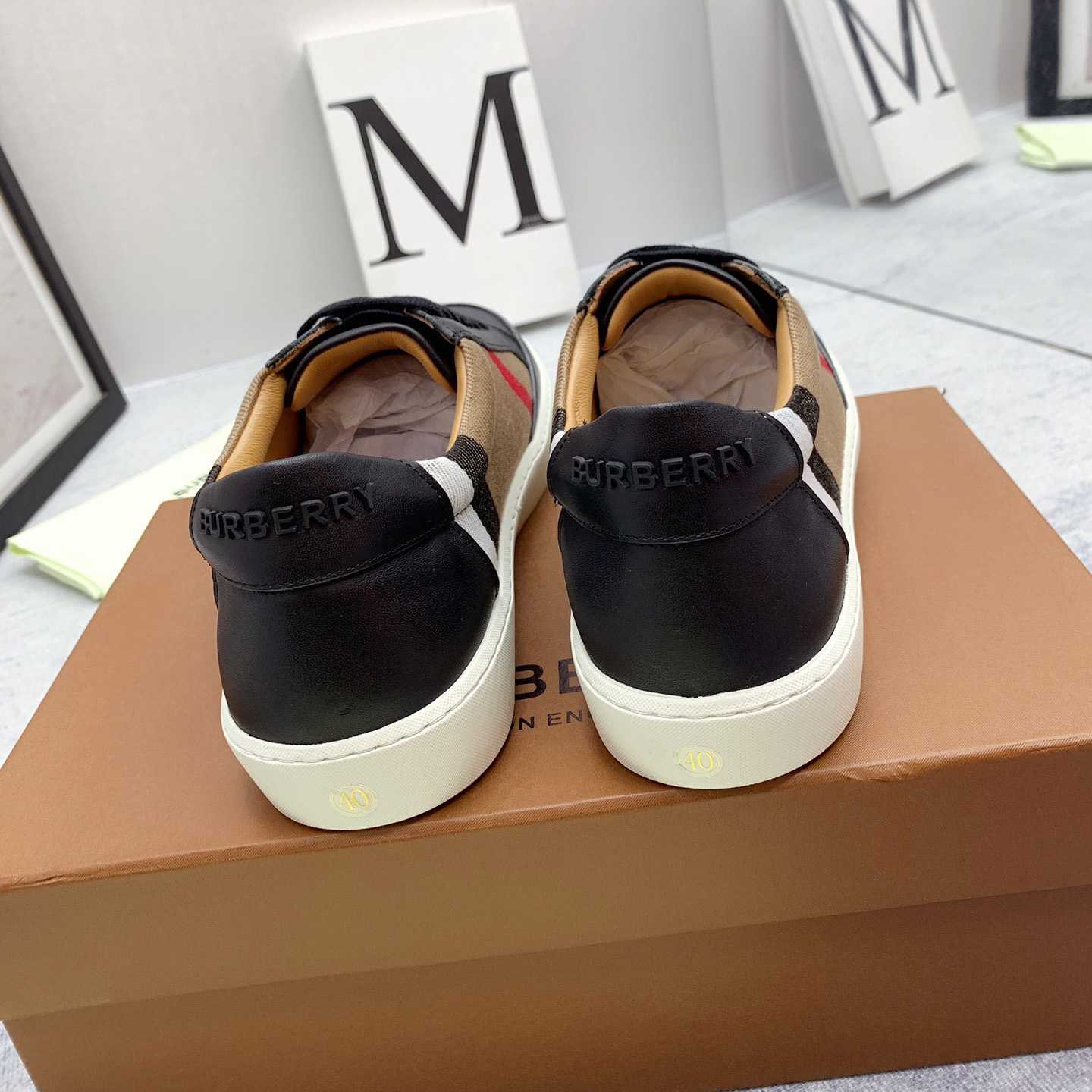 Burberry House Check Cotton And Leather Sneakers - DesignerGu