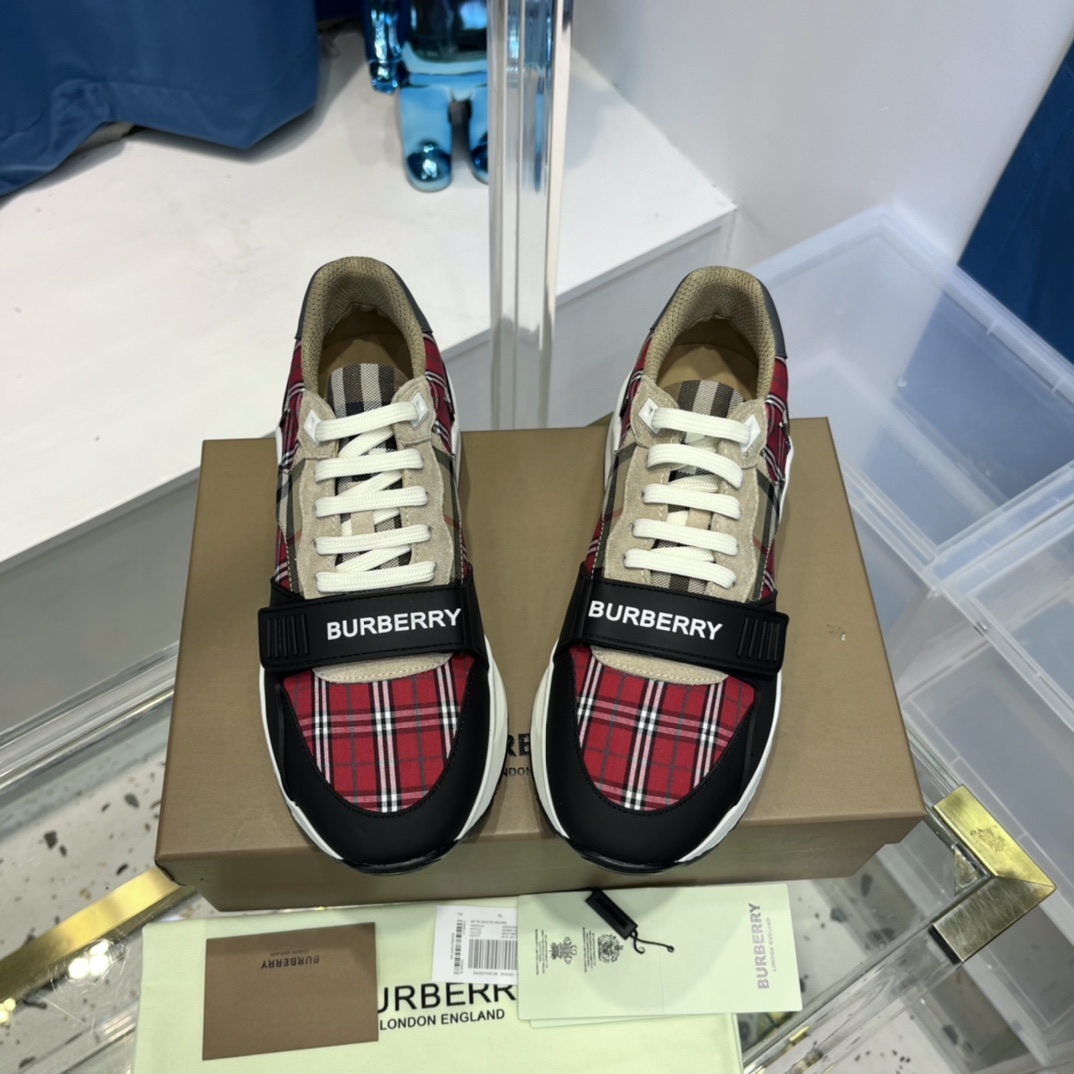 Burberry Leather And Vintage Check Cotton Sneakers - DesignerGu